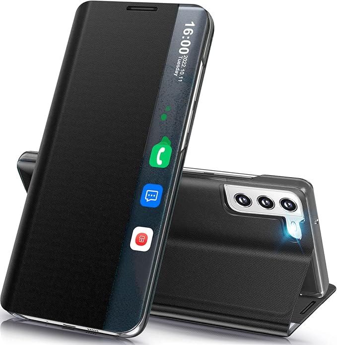 Handyhülle für Samsung Galaxy S23 Hülle Klappbar, Luxus Dünn Spiegel Flip Leder Hard PC Stoßfest ...