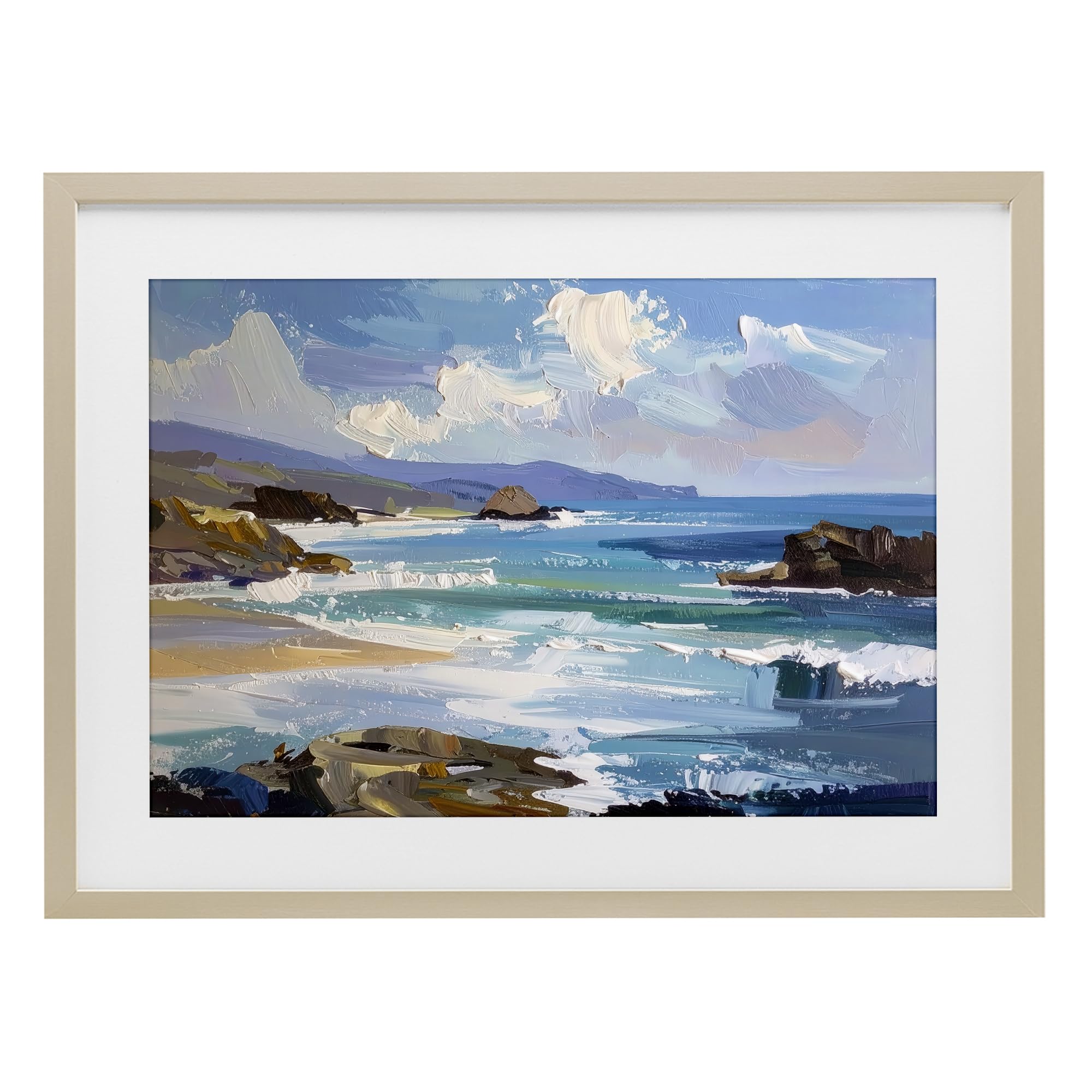 Stupell Industries Serene Coastal Ocean Horizon Nautical Horizon Seascape, 17 X 23 Inch Framed Print Under Glass