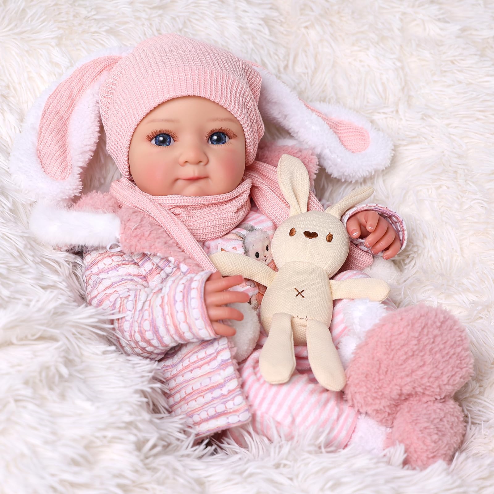 JIZHI Bambole Reborn Realistica 43cm Corpo Tessuto Capelli Dipinti Scatola Regalo Bambini +3 anni