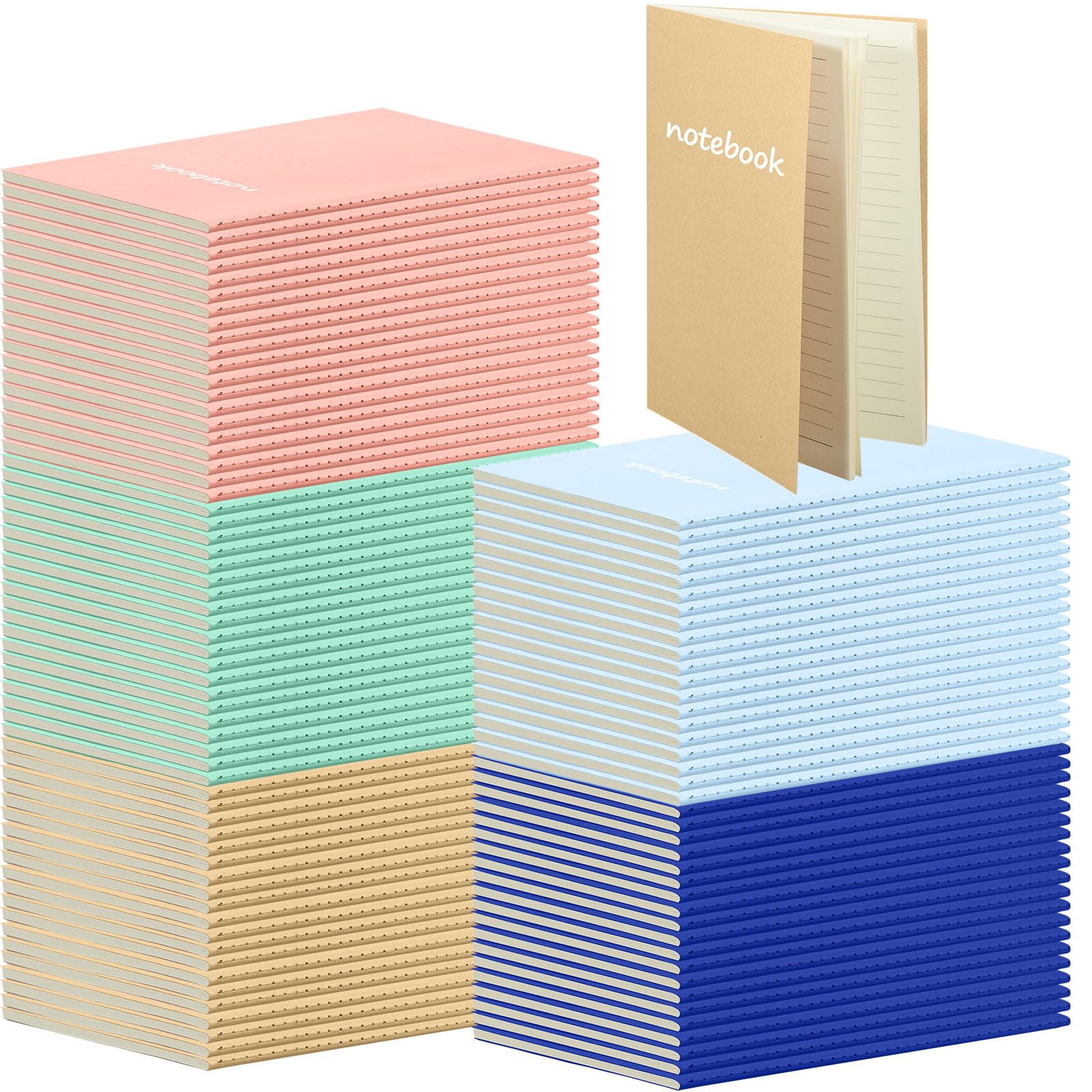Mimorou 100 Pcs Kraft Notebook Journals 5.5 Inch x 8.3 Inch A5 Softcover Notebooks Bulk for Writing Sketch Office Notepad with 60 Pages 30 Sheets (Multicolor,Lined)(Bright Color,Notebook, Lined)