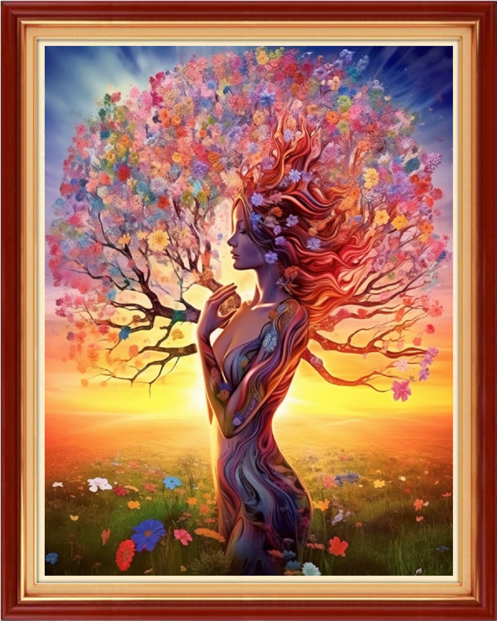 Redxing Stamped Cross Stitch Kits Full Range of Embroidery Starter Kits- Needlepoint Counted Cross Stitch Kits for Beginner Adults 11CT Printed Embroidery Kit-Girl Colorful Tree 16x20 inch