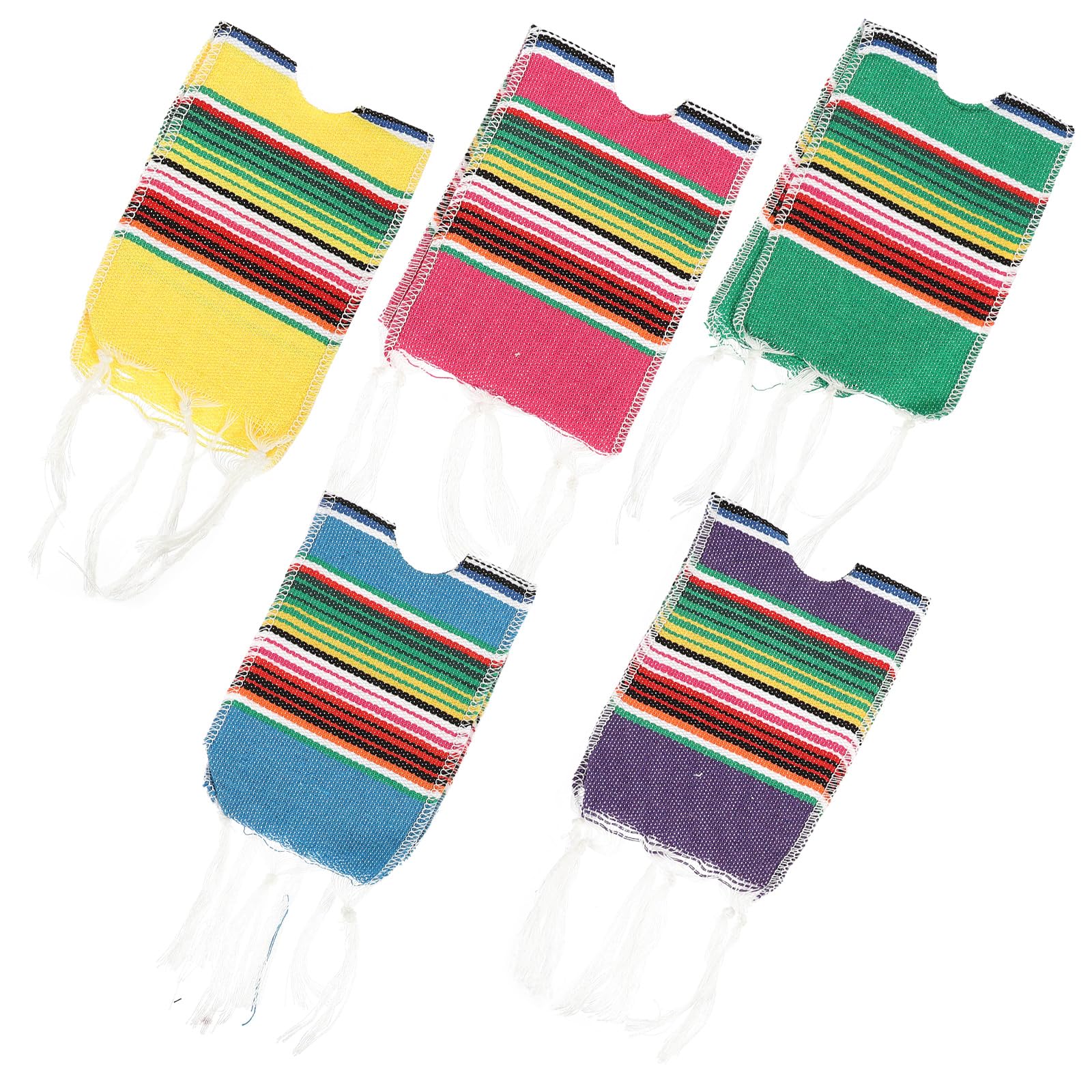 Ponchos mexicanos GANAZONO (set de 5) de algodón colorido para decorar botellas de cerveza