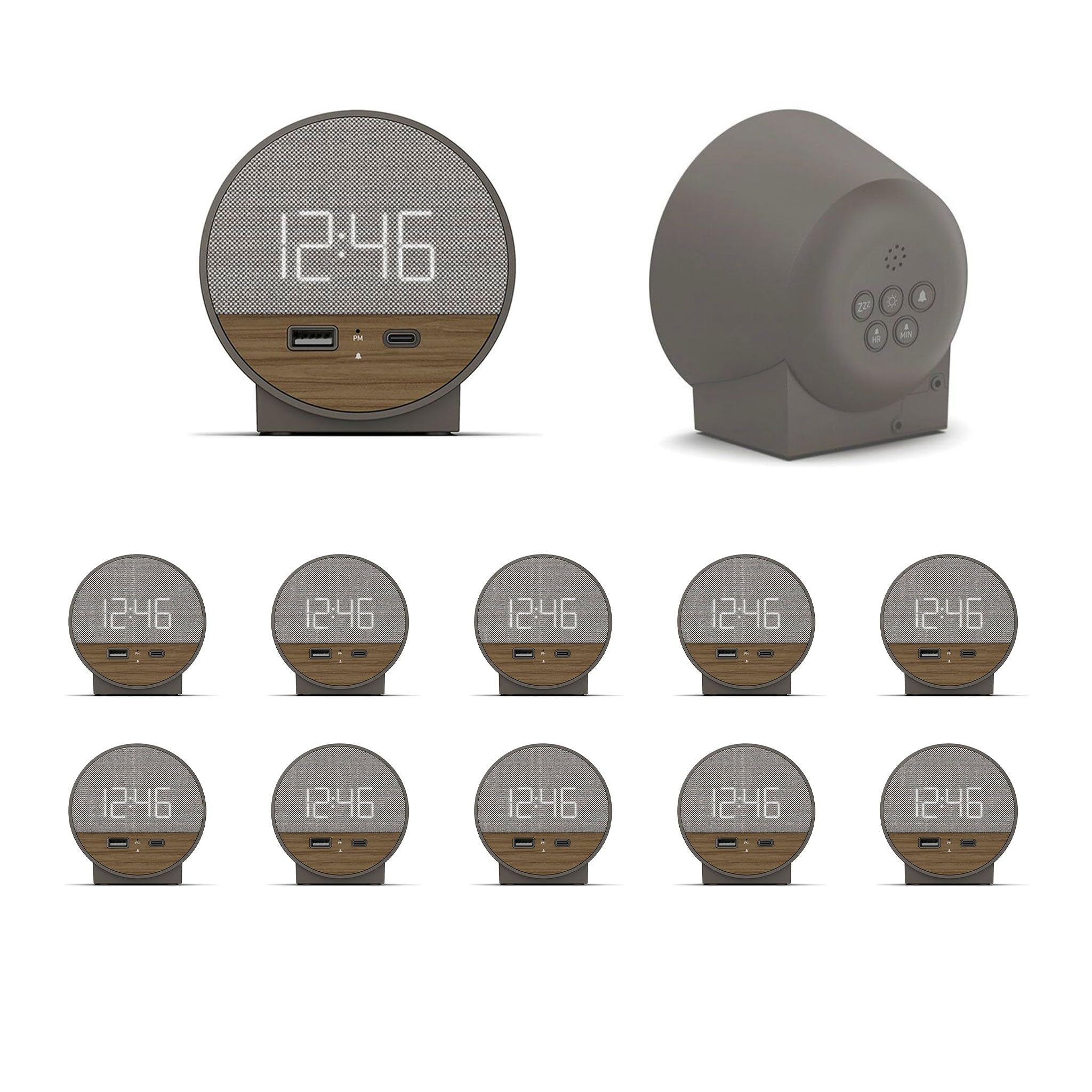 Nonstop NSO2-WFD Hotel Alarm Clock with USB-C and USB-A Charging Charcoal Weave 10 Units