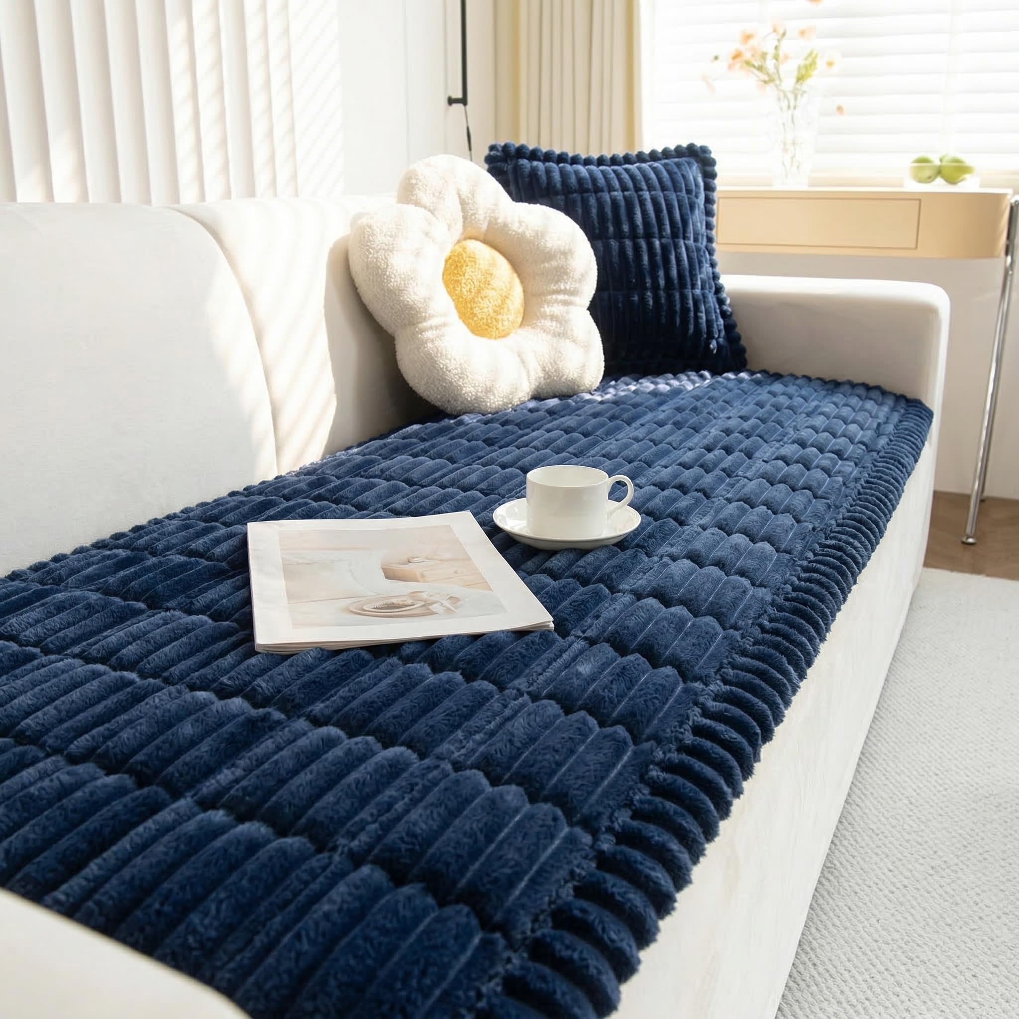 GKXLH Thick Sofa Cover Washable - New Soft Corduroy Universal Sofa Covers 2 3 4 Seater, Non-Slip Couch Covers, Sofa Slipcovers Seat Covers Furniture Protector for Living Room (Navy Blue, 70x70cm) — image 1