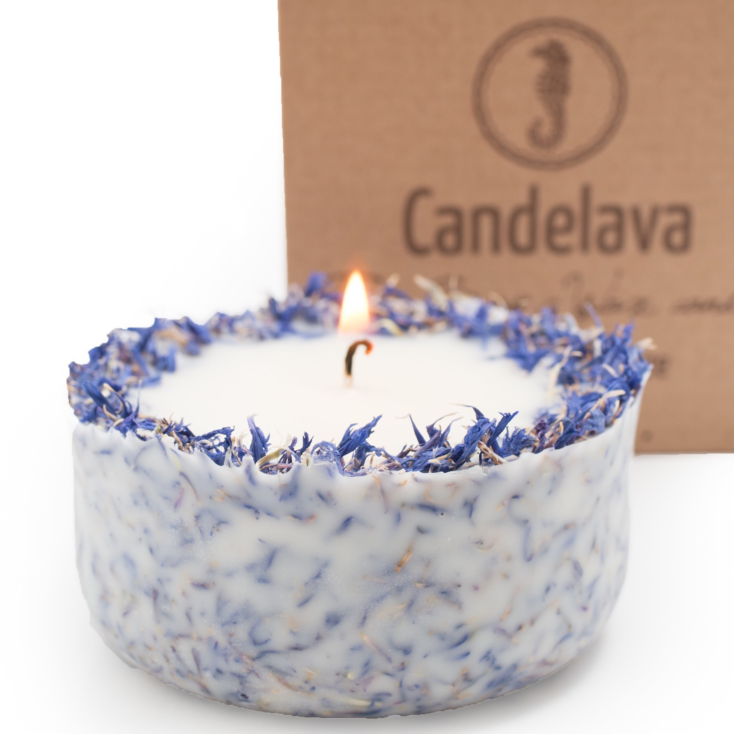 Duftkerze Soja Lavendel Beige Blau Kerze aus Bio Sojawachs vegan ätherisches Lavendel Öl Geschenk Aromatherapie