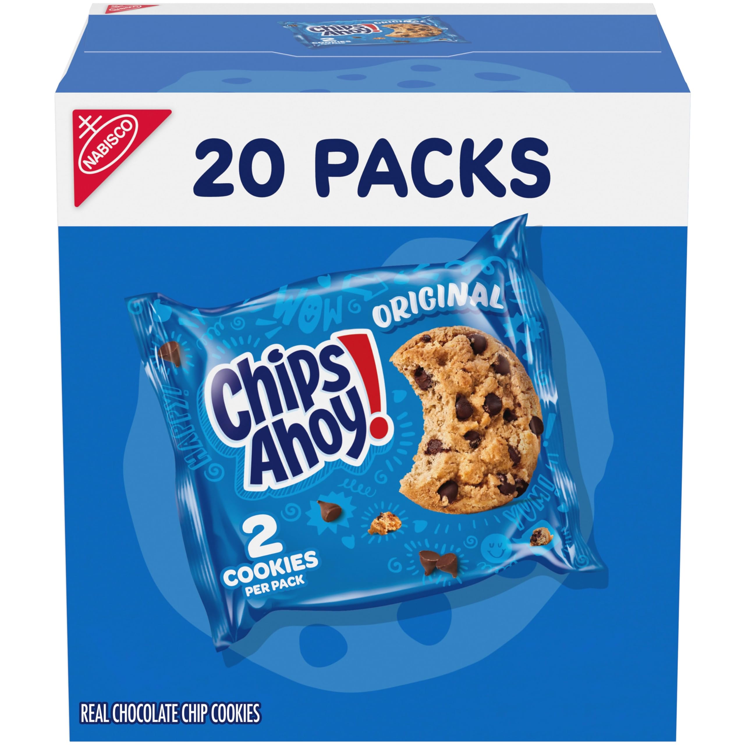 CHIPS AHOY! Original Chocolate Chip Cookies, 20 Snack Packs (2 Cookies Per Pack)