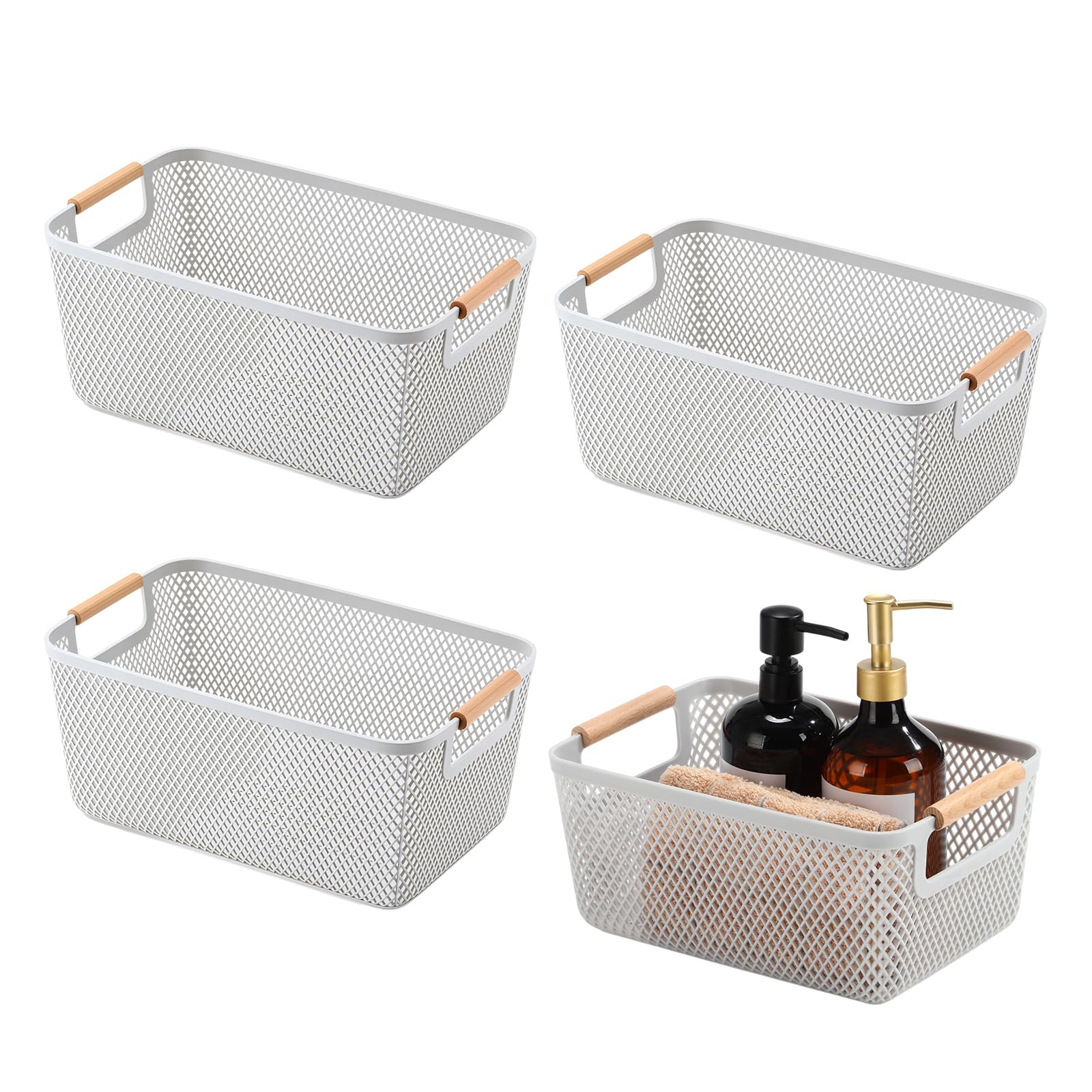 Ziliny 4 Pcs Plastic Mesh Baskets with Handles - Mesh Storage Hanging Organizer Bin Container Baskets for Home Organizing Pantry Closet Cabinet