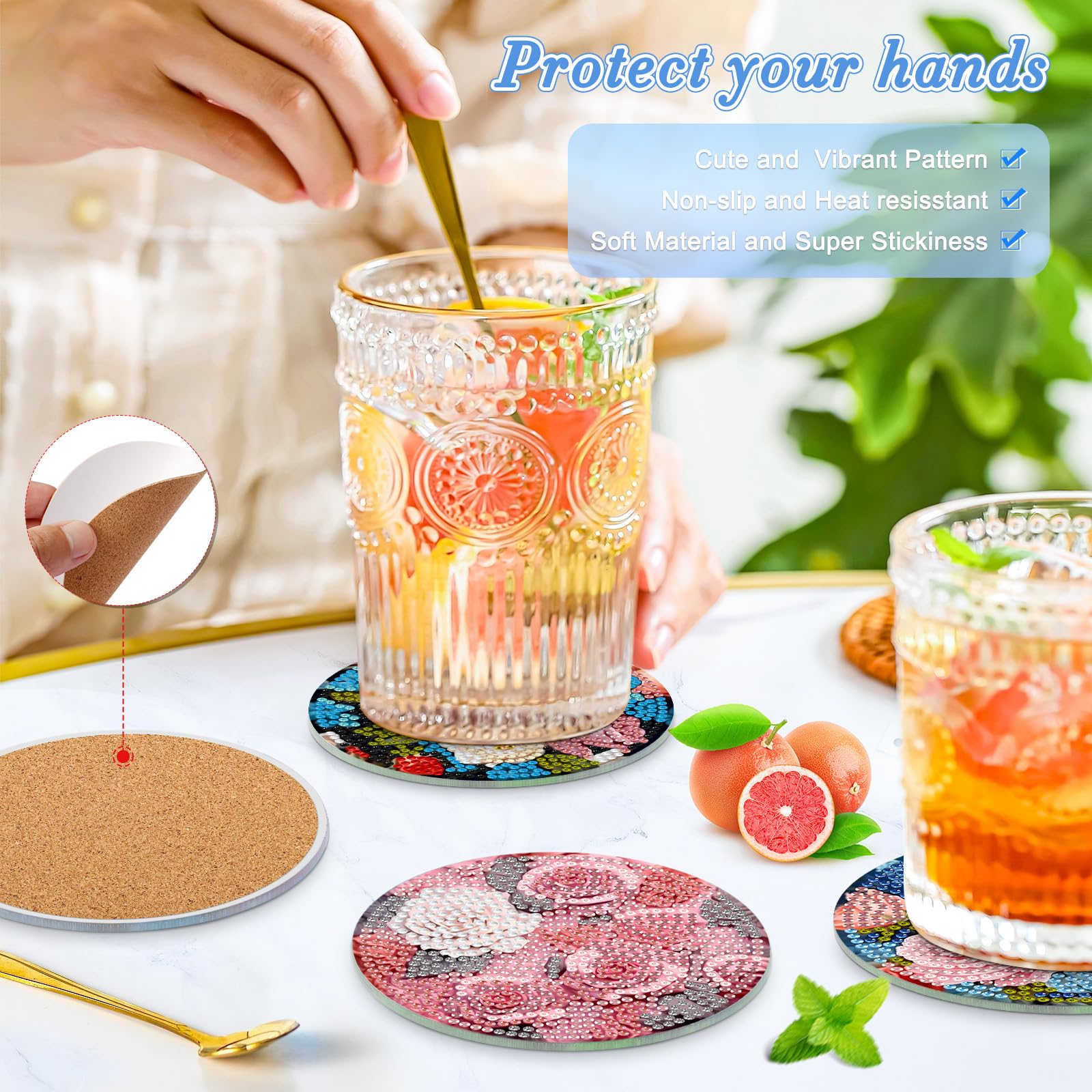 MOGTAA Colorful Rose Diamond Painting Coasters Kit with Holder - Image 3
