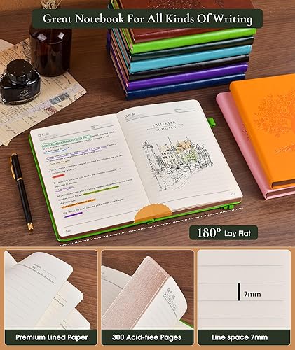 Miniatura 5 de Diario vintage de cuero, cuaderno rayado de 300 páginas con páginas numeradas, cuaderno A5 para mujeres y hombres, diario de viaje, diario para