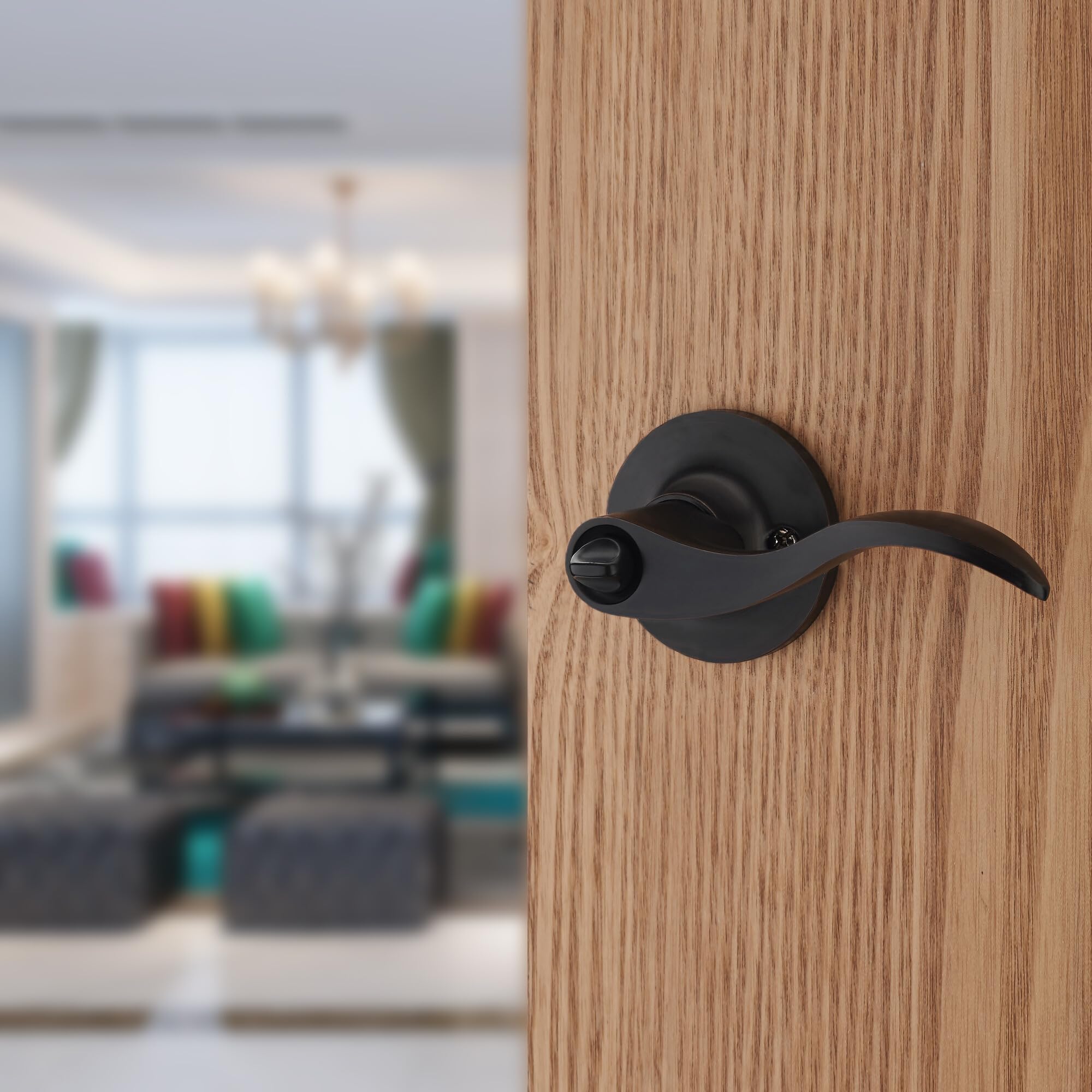 HENYIN Black Wave Door Lock - No Key Bathroom Hardware -4 HENYIN Black Wave Door Lock - No Key Bathroom Hardware -4