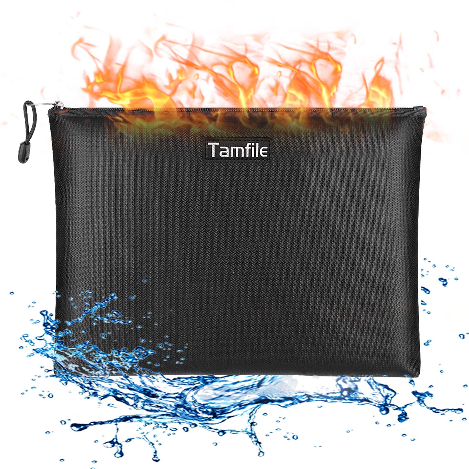 Fireproof Document Bags, A4 Size Waterproof & Fireproof Safe File Pouch Bag with Fireproof Zipper Envelope for Bank Home Cash Money Cards Jewelry Passport Document Storage (Black)