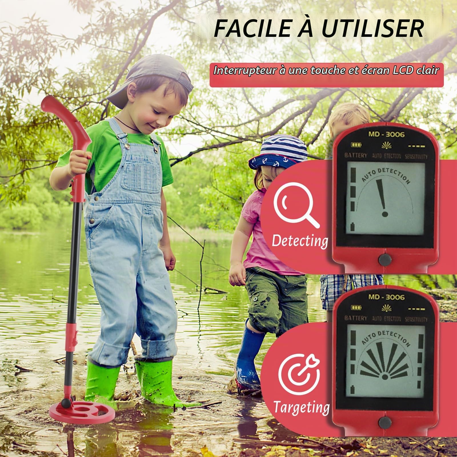 Détecteur de Métaux Enfant et Adulte, Hillylolly Détecteur de Métaux Professionnel, Kit Détecteur de Métaux Enfant, avec Pelle Râteau, pour Les Débutants pour la Chasse au Trésor