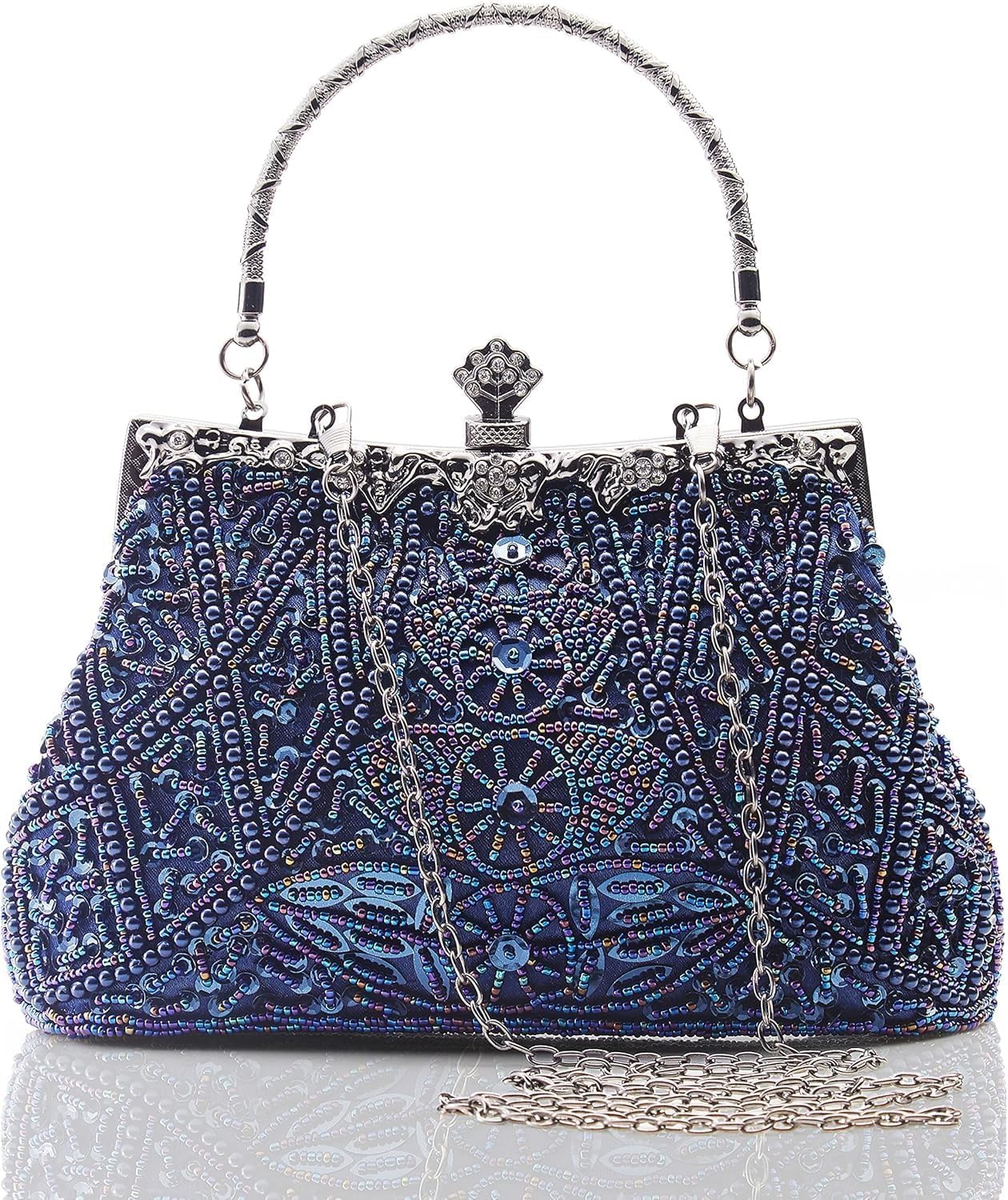 Vintage Floral Beaded Rhinestone sequins Embroidery Clutch Bag Evening Handbag for Bridal Wedding Party Prom
