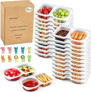 24 Pack Reusable Snack Containers with Lids Portion control, Meal Prep Containers for Kids adults On the Go Meals, 10 Forks, Snack Pack Containers for Travel 、fridge organizers and storage
