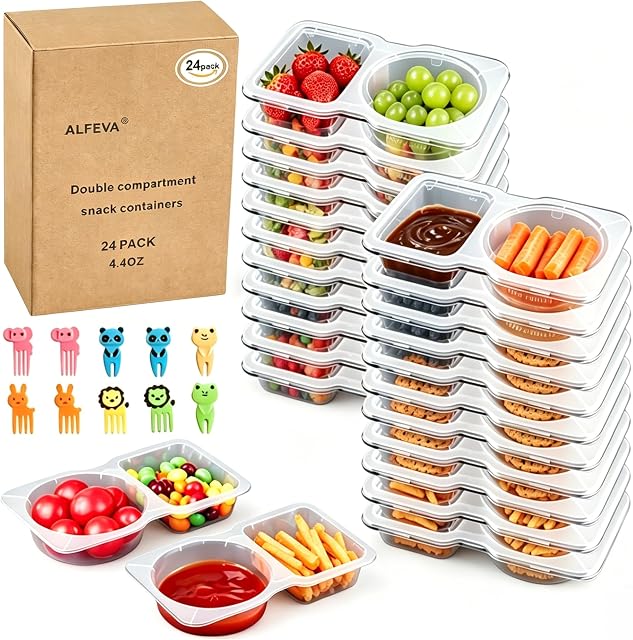 24 Pack Reusable Snack Containers with Lids Portion control, Meal Prep Containers for Kids adults On the Go Meals, 10 Forks, Snack Pack Containers for Travel 、fridge organizers and storage