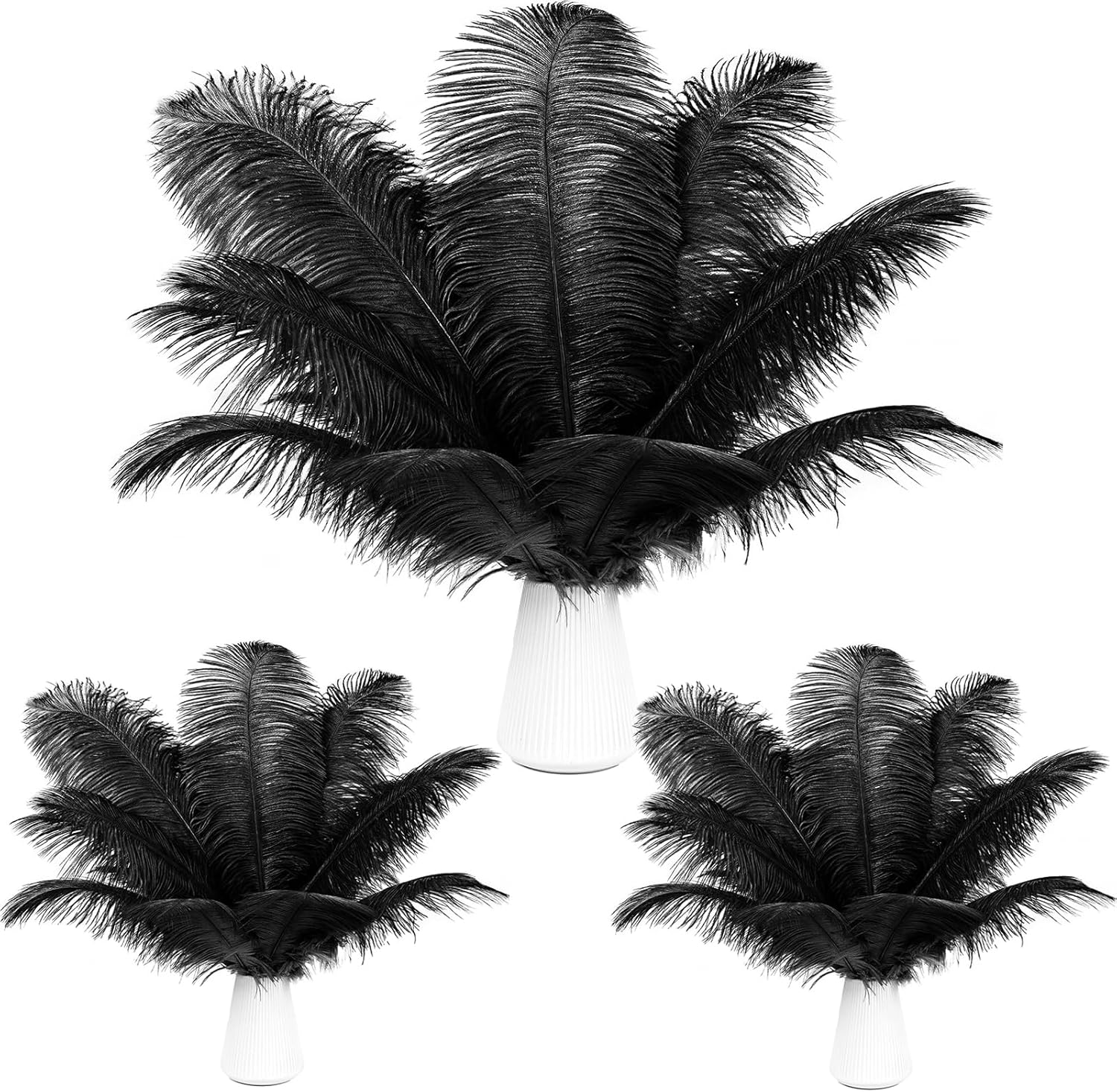 THARAHT Ostrich Feathers 90pcs Large Natural Bulk for Vase Crafts Wedding Party Centerpieces Christmas Tree Decoration Feathers,Black