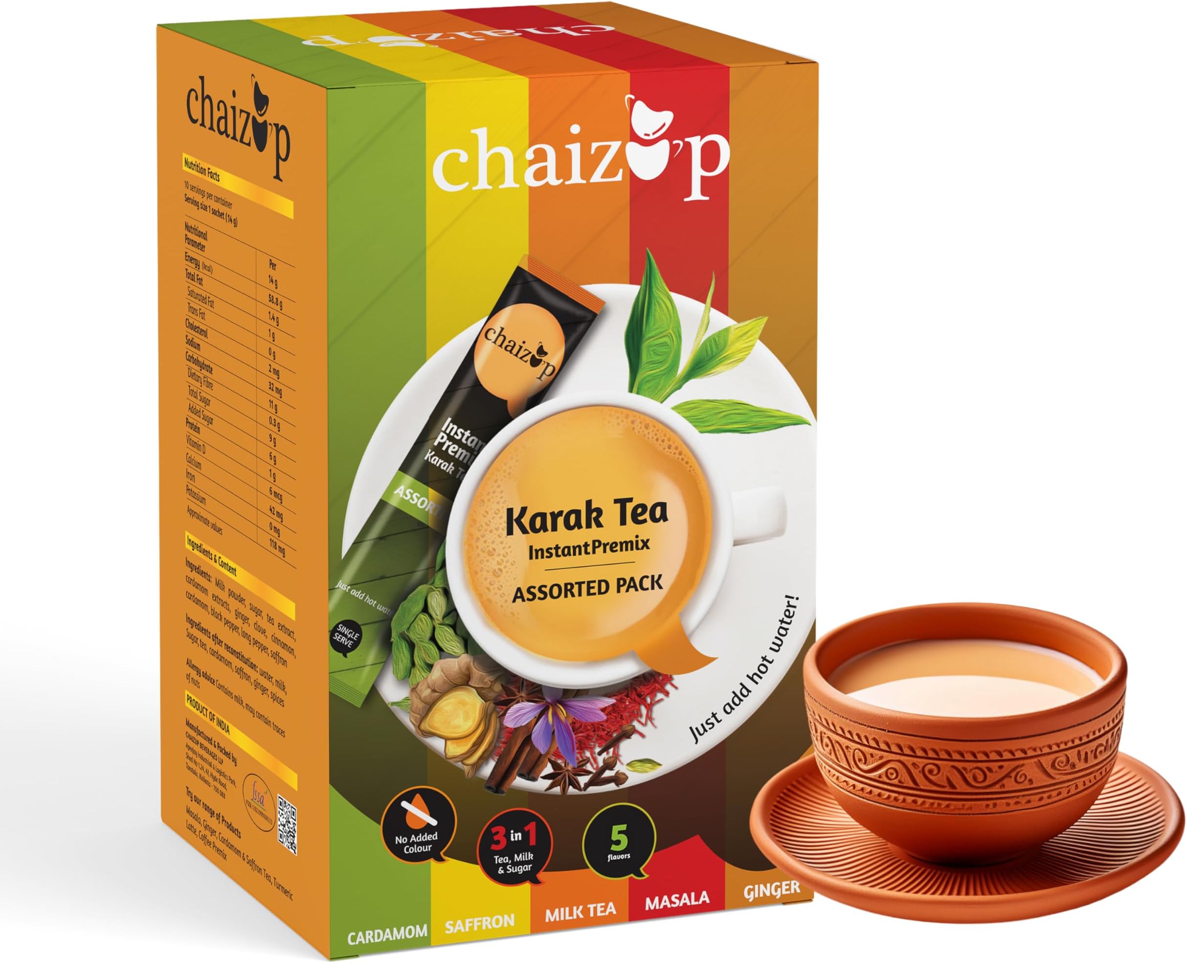 Chaizup Premium 1 Min Instant Karak Tea Premix – Assorted Pack (12 Sachets, 5 Flavors) | Milk Tea, Saffron, Ginger, Masala, Cardamom | 12 Sachets