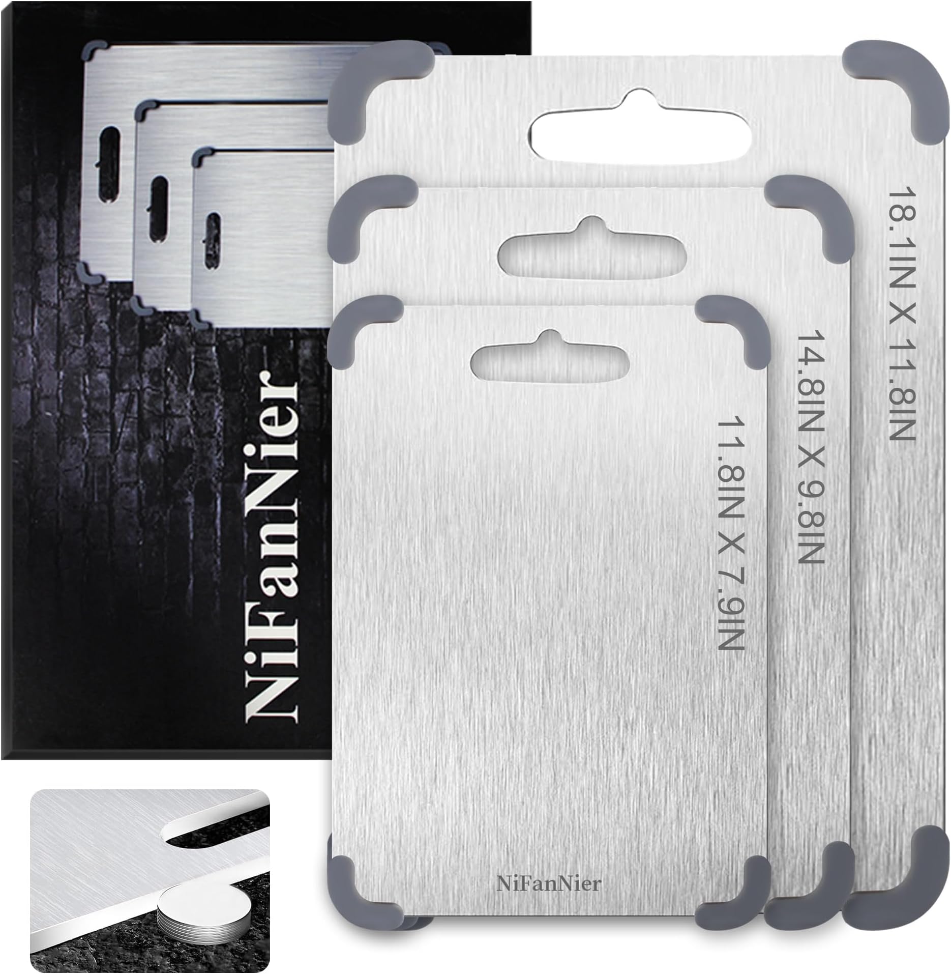 NiFanNier Titanium Cutting Board, 100% Pure Titanium Cutting Board-304 Stainless Steel Cutting Board, Latest Thickened Version Thickness 0.06IN, Double-Sided Available Belt Guard Angle(11.8IN X 7.9IN)