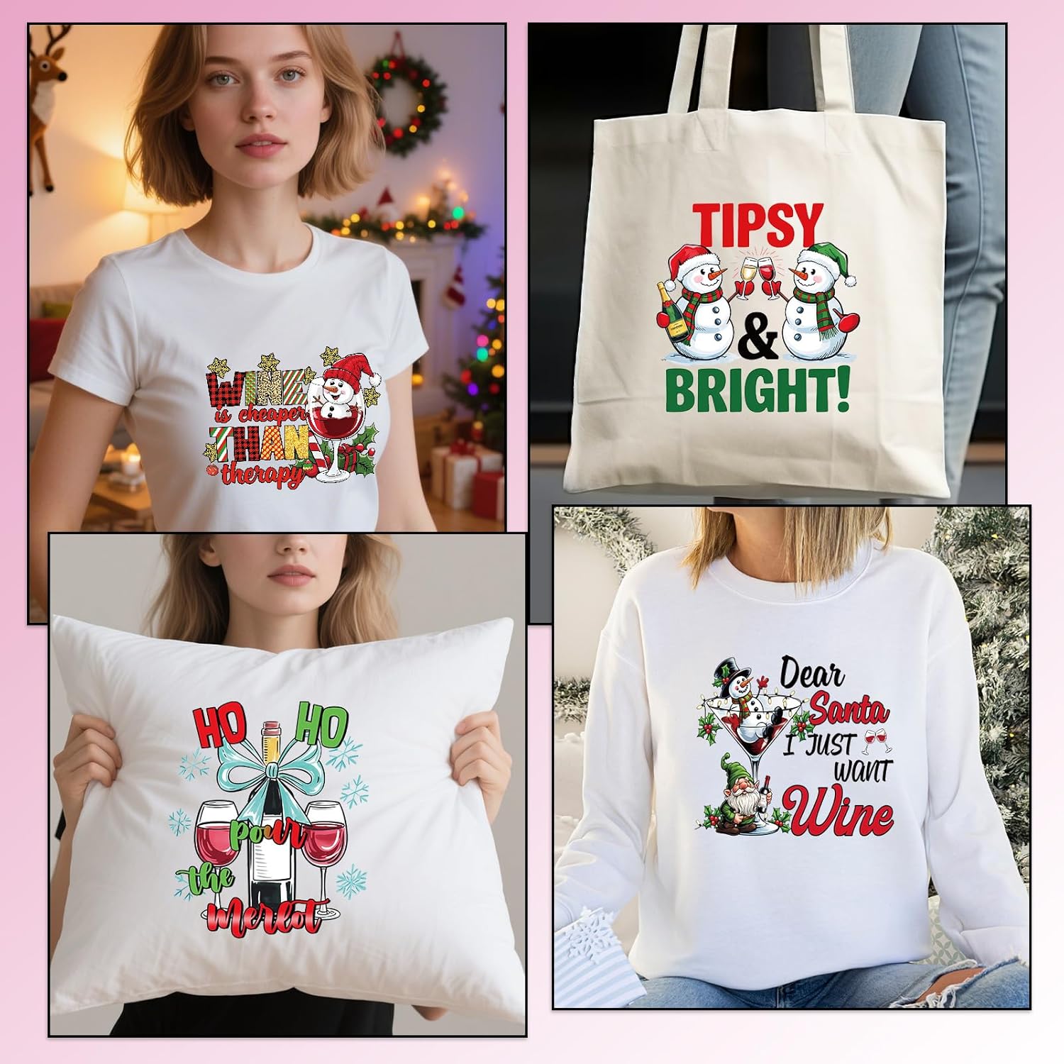 DTF Transfers Ready to Press - 20 Pcs Christmas Wine Iron on Patches for T-Shirts, Xmas Heat Transfer Vinyl Decals, Snowman Santa Iron on Stickers for Clothes Bag DIY Fabric Decor - Image 5