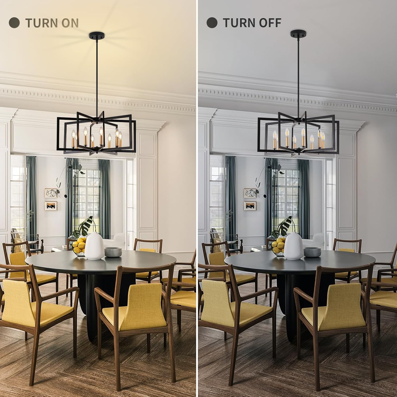 Black Chandelier for Dining Room, 8-Light Kitchen Chandelier Light Fixture Modern Metal Industrial Large Chandeliers for Farmhouse Entryway Living Room (Black Gold)