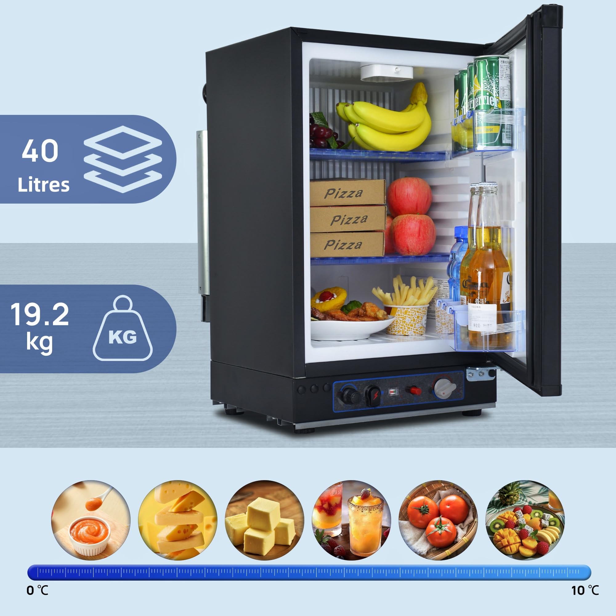 Smad 3 Way Fridge 40L, 12V 240V Gas Fridge for Camping Caravan, Campervan, Van, Motorhome, Garage, Truck, Tent, RV, Mobil-Home, Black, 0dB, LED, 0℃-10℃ — view 4