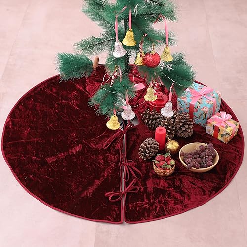 Falda de árbol de Navidad, falda de árbol de terciopelo de 48 pulgadas, tapete de árbol de Navidad bohemio para decoración de casa de campo, falda