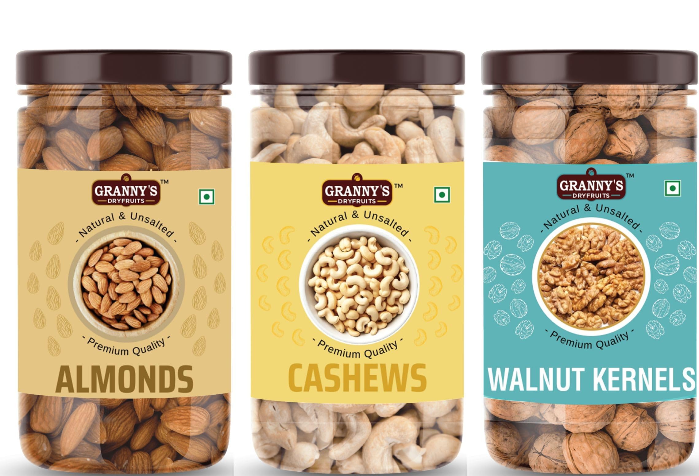 Granny’s Dryfruits Premium Nutmix Combo Pack 750 gram | Almonds, Cashews, Walnut (250g Each) | High Protein Healthy Snacks | Gluten-Free | Natural Dry Fruits Mix | kaju badam akhrot