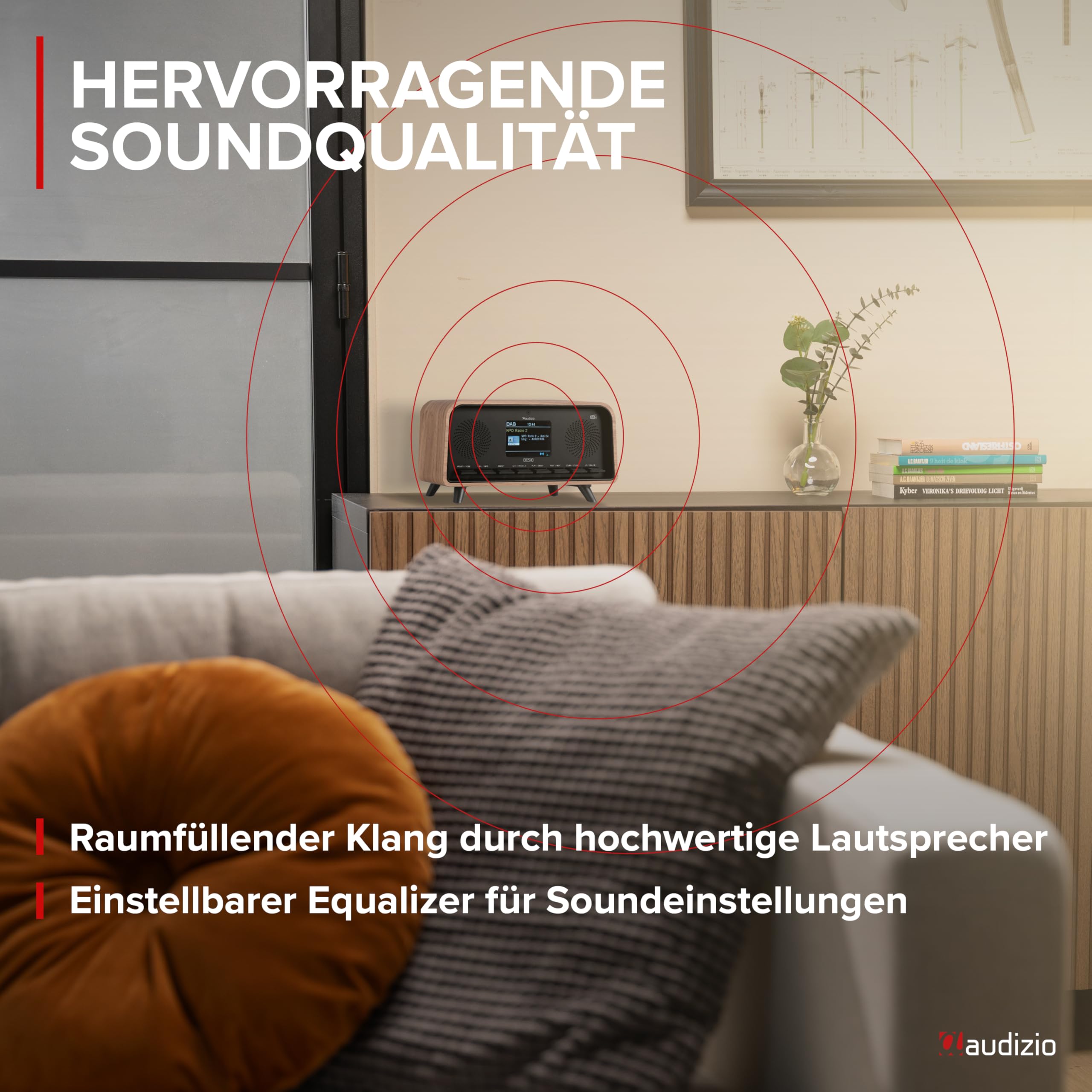 Audizio Desio - DAB Radio mit Bluetooth 5.0 - Stereo DAB Plus Radio mit Fernbedienung, 50 Speicherplätze, Auto Scan, Line-Out, USB, AUX, Retro-Look für Zuhause, Einfache Bedienung, 30 W - Hell