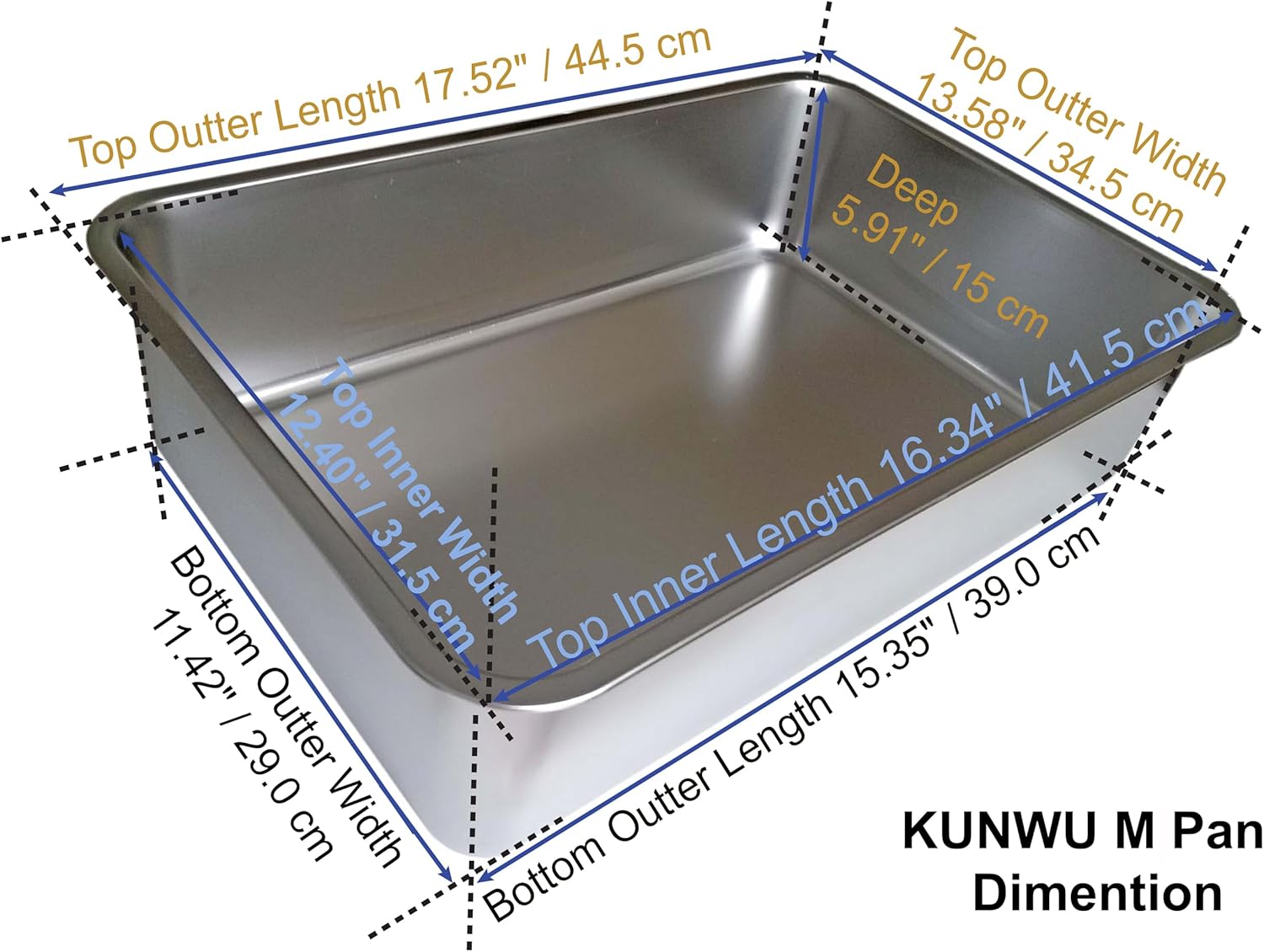 SUS304 Stainless Steel Food Grade 6" Deep Medium Cat Litter Box Corrosion Resistant Durable Pan 17.5" x 13.5" x 6"
