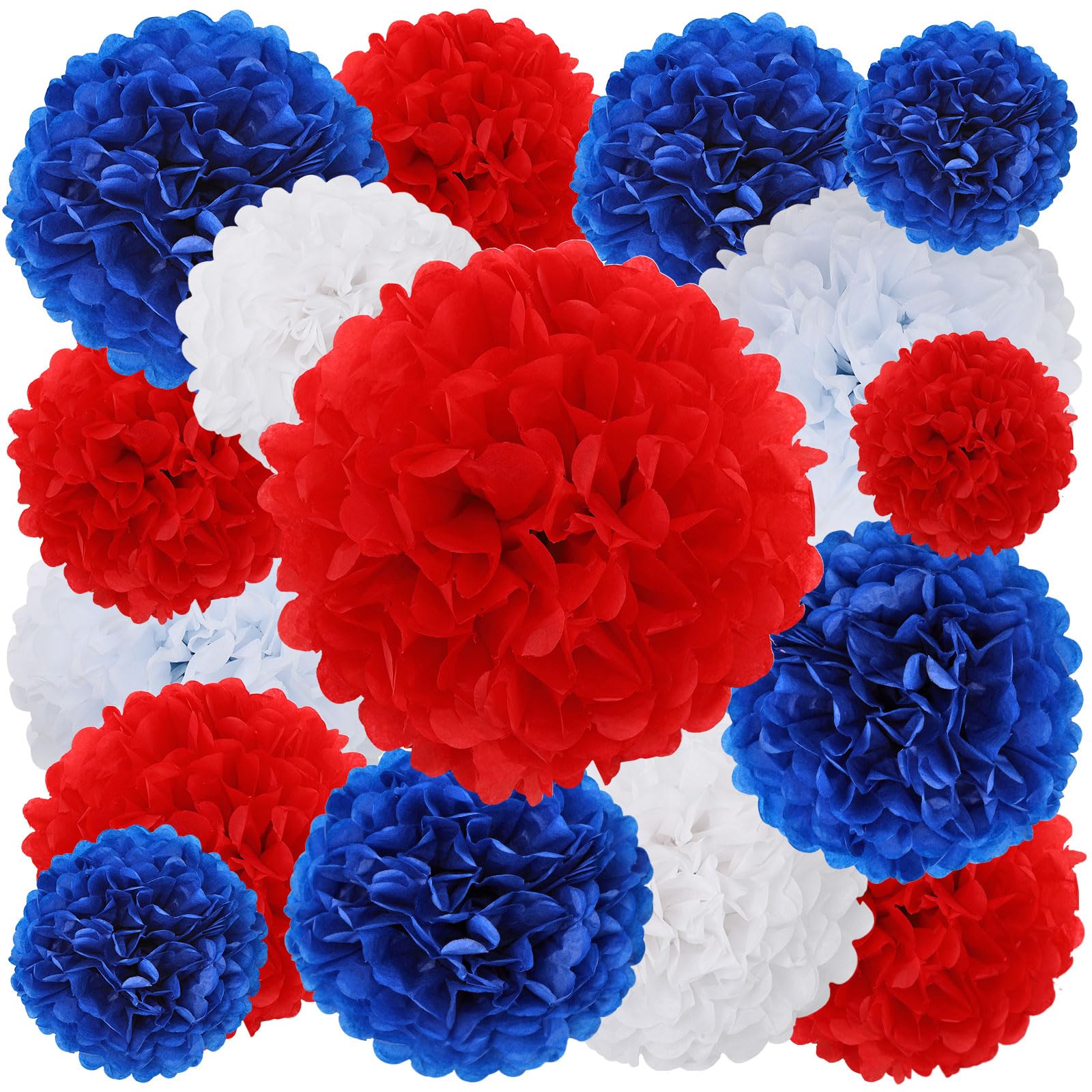 BestoFun 16 PCS Red White and Blue Pom poms Fourth of July Decorations Patriotic Tissue Paper 4th of July Party Decorations Independence Day Memorial Day Patriotic Decorations