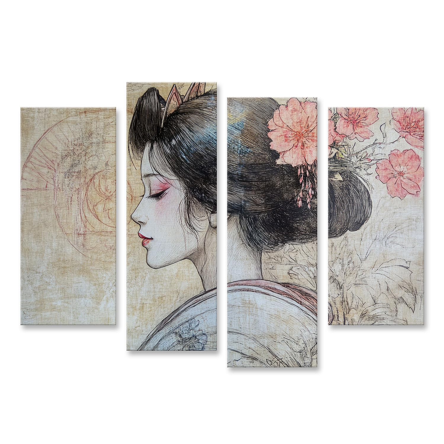 islandburner Quadro su tela con arte giapponese e ornamenti floreali, immagini, poster da parete