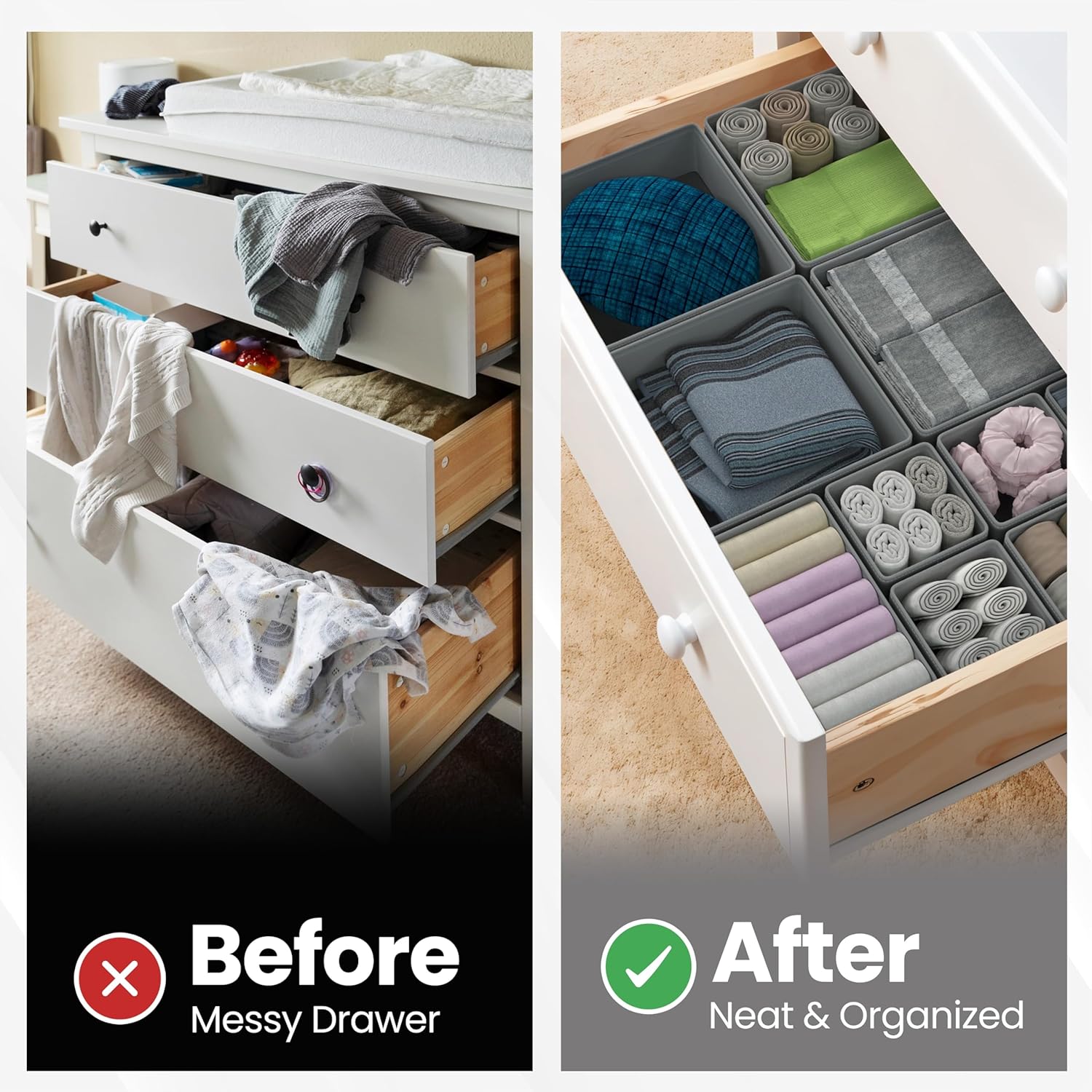 Declutter in Style: The Ultimate 12-Pack Gray Fabric Drawer Organizer Review