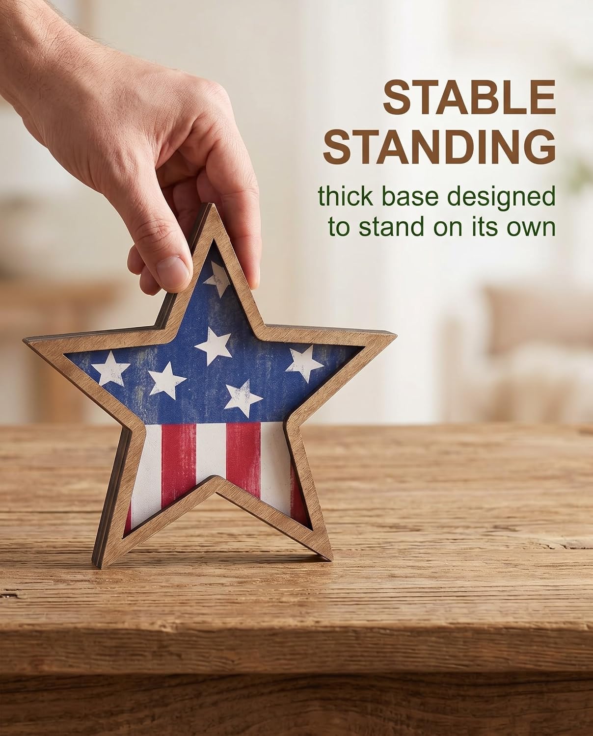 4th of July Decorations Wooden Stars, Set of 3 Red White Blue Patriotic Tiered Tray Decor for Memorial & Independence Day Home Office Table Shelf Accents