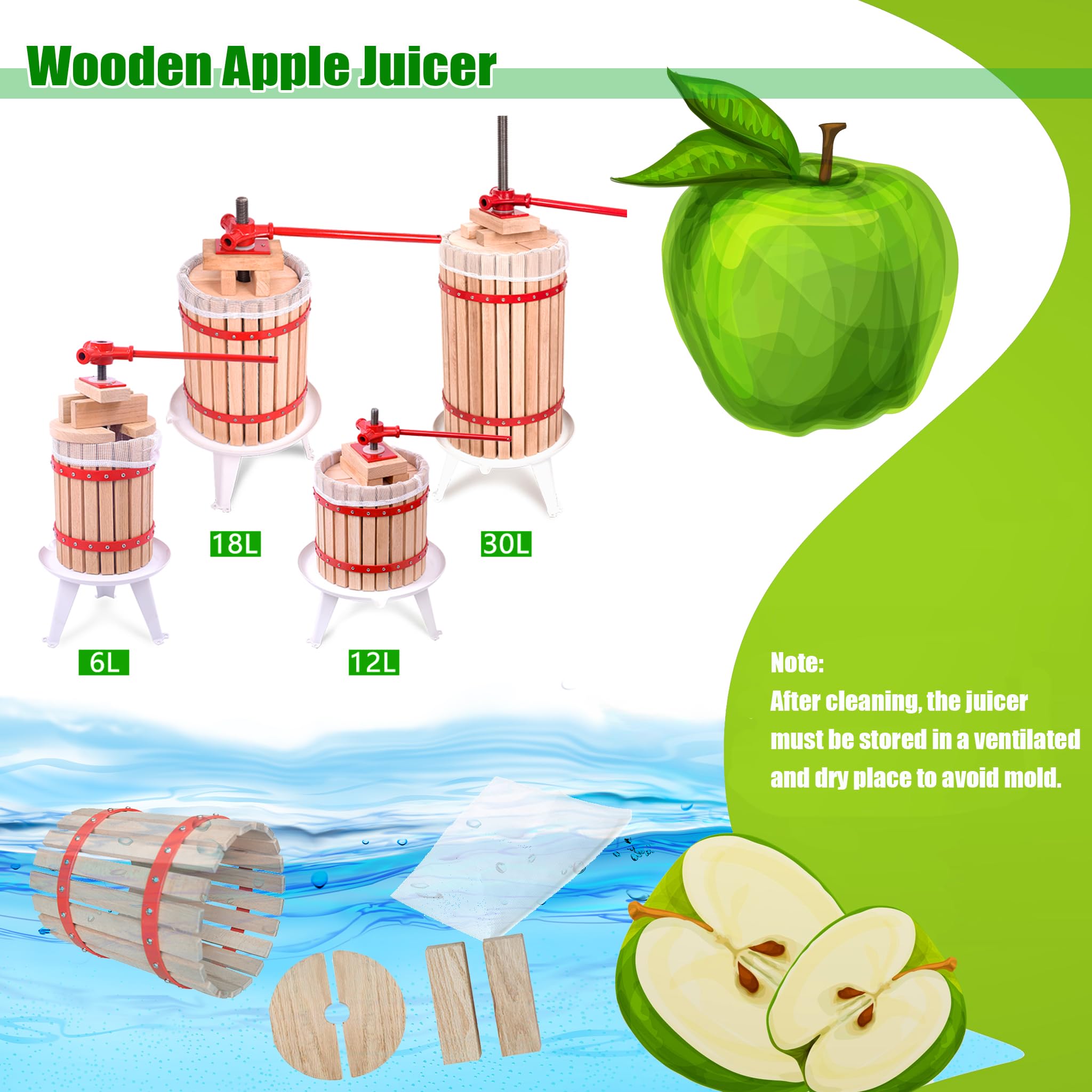 PEILU Fruitpers, hout, wijnpers, handmatige sappers, bessenpers, set