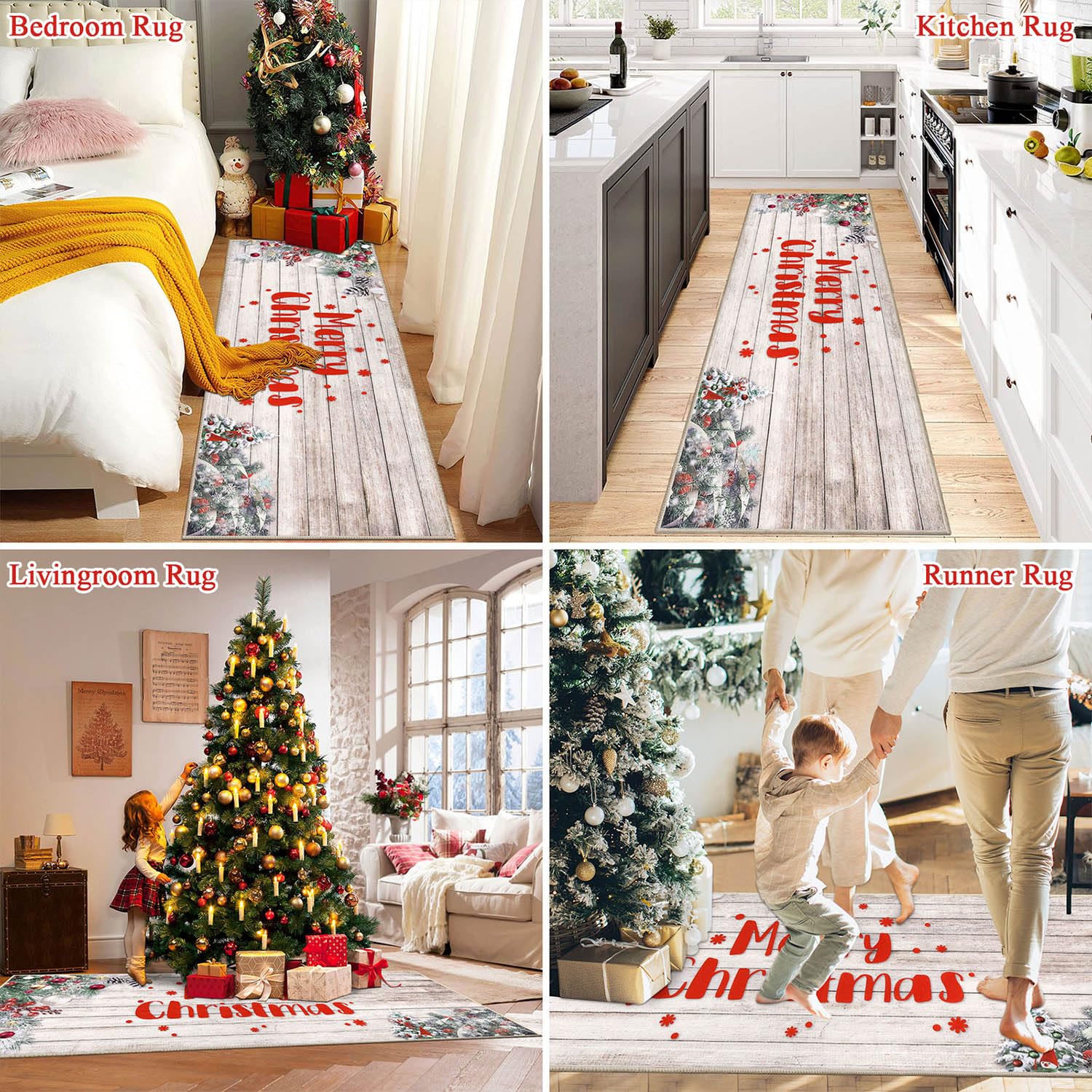 SHACOS Kerstlopers, vloerkleden voor hal, 60 x 180 cm kerstloper, antislip hal keukentapijtmat wasbare zachte vloerlopers voor Kerstmis, hal, keuken, entree, slaapkamerdecoratie