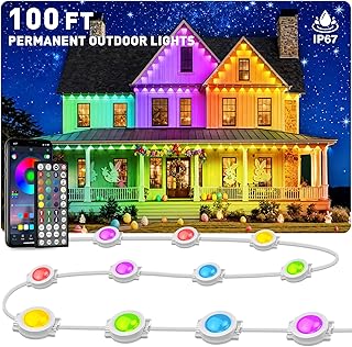 100FT Permanent Outdoor Lights, IP67 Waterproof,for House Roof, Christmas, Holiday, Party, Daily Lighting, Smart RGB Outdoor Lights with Remote APP Control & DIY Scenes