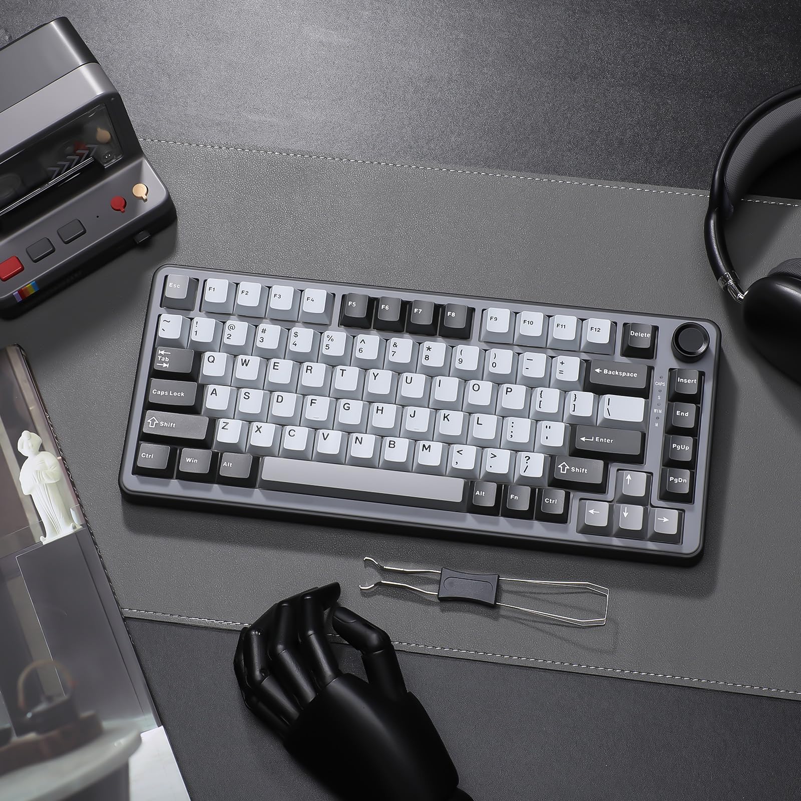 YUNZII B75 Teclado Mecánico,75% Teclado Hot Swappable,Teclado de Juego con Knob,RGB Backlit Gasket Gaming Teclado con Double-Shot PBT Keycaps,Cherry Profile (Dark Grey, Cocoa Cream v2 Switch)