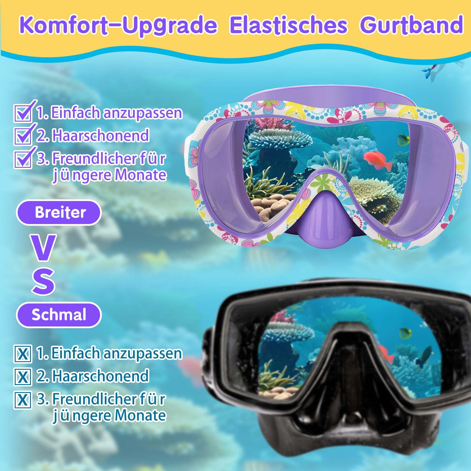 iGym Taucherbrille Kinder mit Stoffband,Schwimmbrille Kinder mit Nasenabdeckung für Jungen Mädchen,Anti-Fog UV-Schutz Taucherbrille Kinder 4-16 jahre,Verstellbare Silikon Schwimmbrille für Kinder