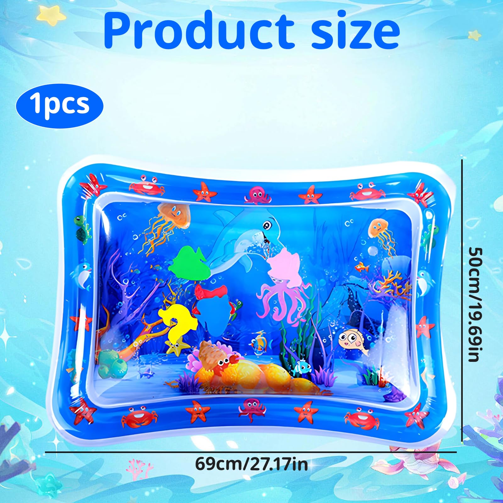 Water Mat Sensory, Early Development Stimulates Growth Activity, Large 69x50 cm Inflatable Activity Pad with Floating Toys - Image 2