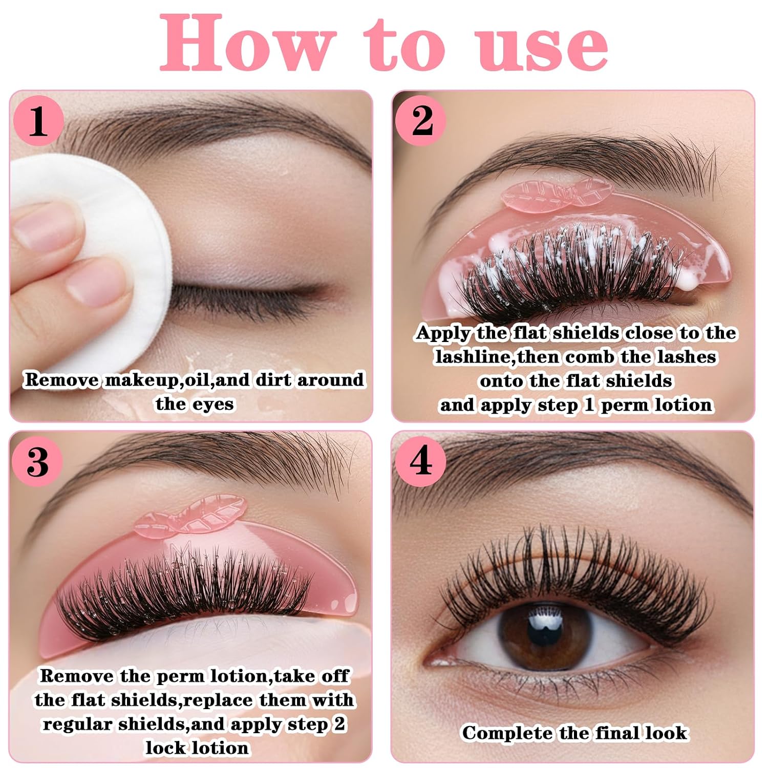 Yuanchu 4Pcs Korean Lash Lift Pads, Step 1 Perm Only to Soften Eyelashes Self Adhesive Reusable Eye Patches Multi-Functional Eyelash Lift Kit