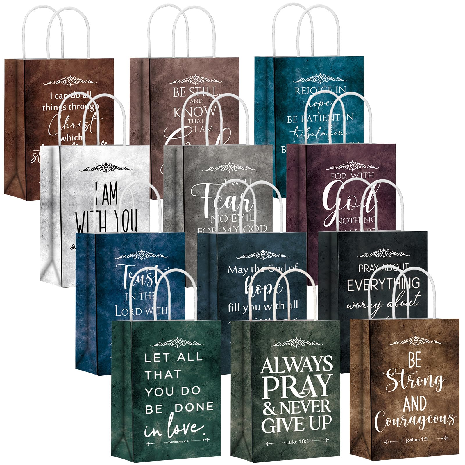 Skyygemm 12 Pcs Fathers Day Christian Gift Bags Bulk Religious Bible Verse Treat Bags with Handles Inspirational Scripture Church Gift for Men Women Dad Mom Christian Church Party Favors Decorations