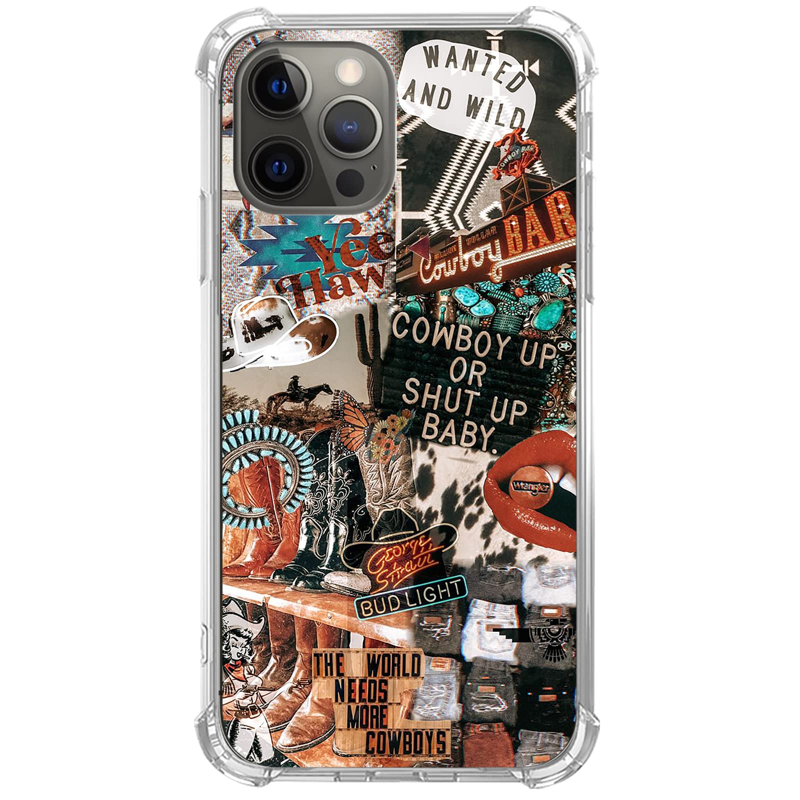 GialCenik Cowboy Collage Case for iPhone 14 Pro Max - Western Ranch Boho Design TPU Bumper Cover