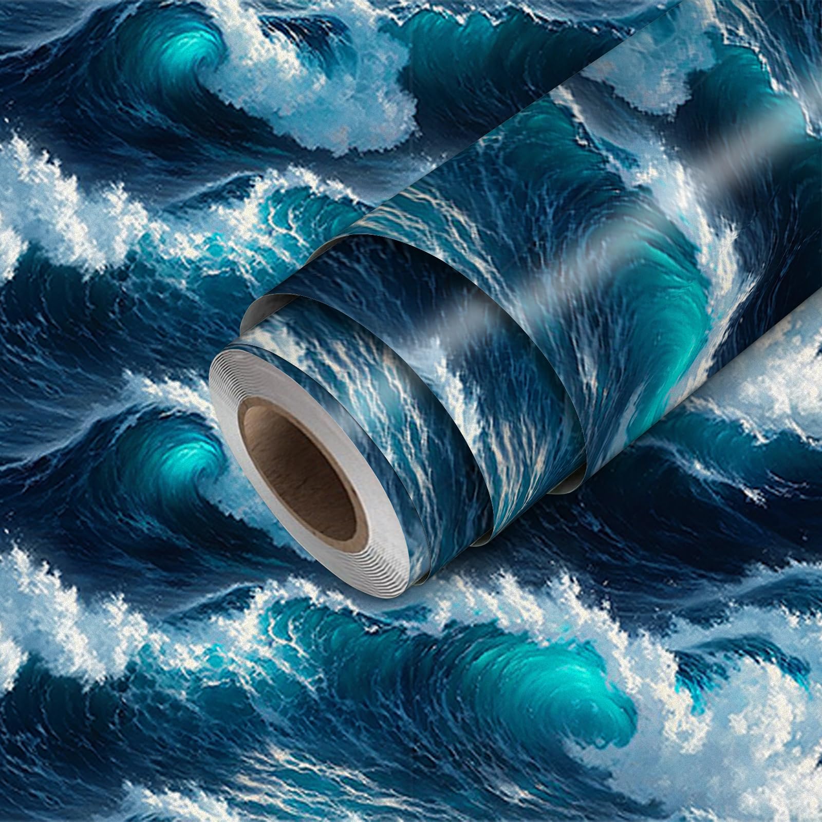 Papier peint vagues de l'océan repositionnable pour rénover sans bulles ni traces