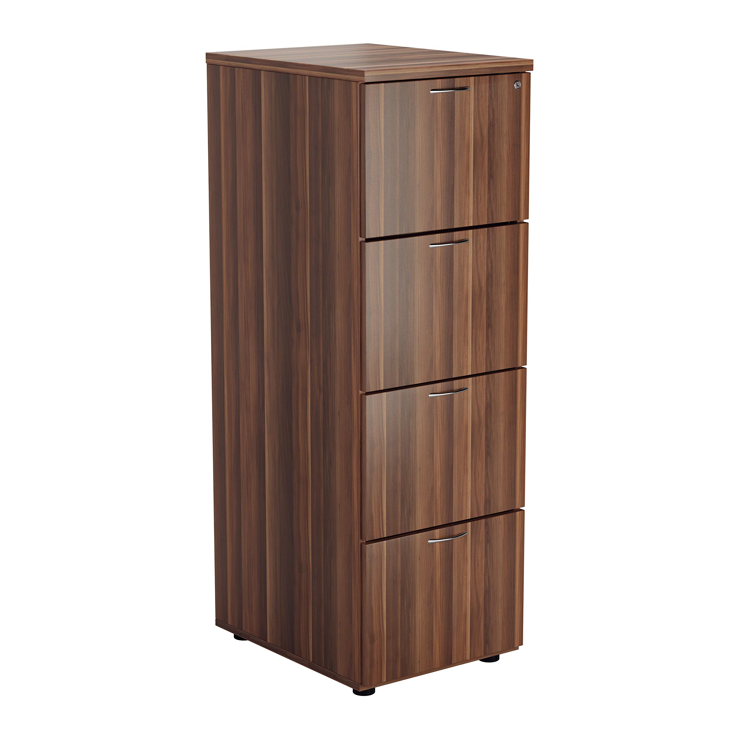 Office Hippo Heavy Duty Filing Cabinet, Robust File Cabinet, Office Cabinet with Anti-Tilt Mechanism, Lockable Filing Cabinet, Office Storage for A4 or Foolscap Filing - Dark Walnut, 4 Drawer
