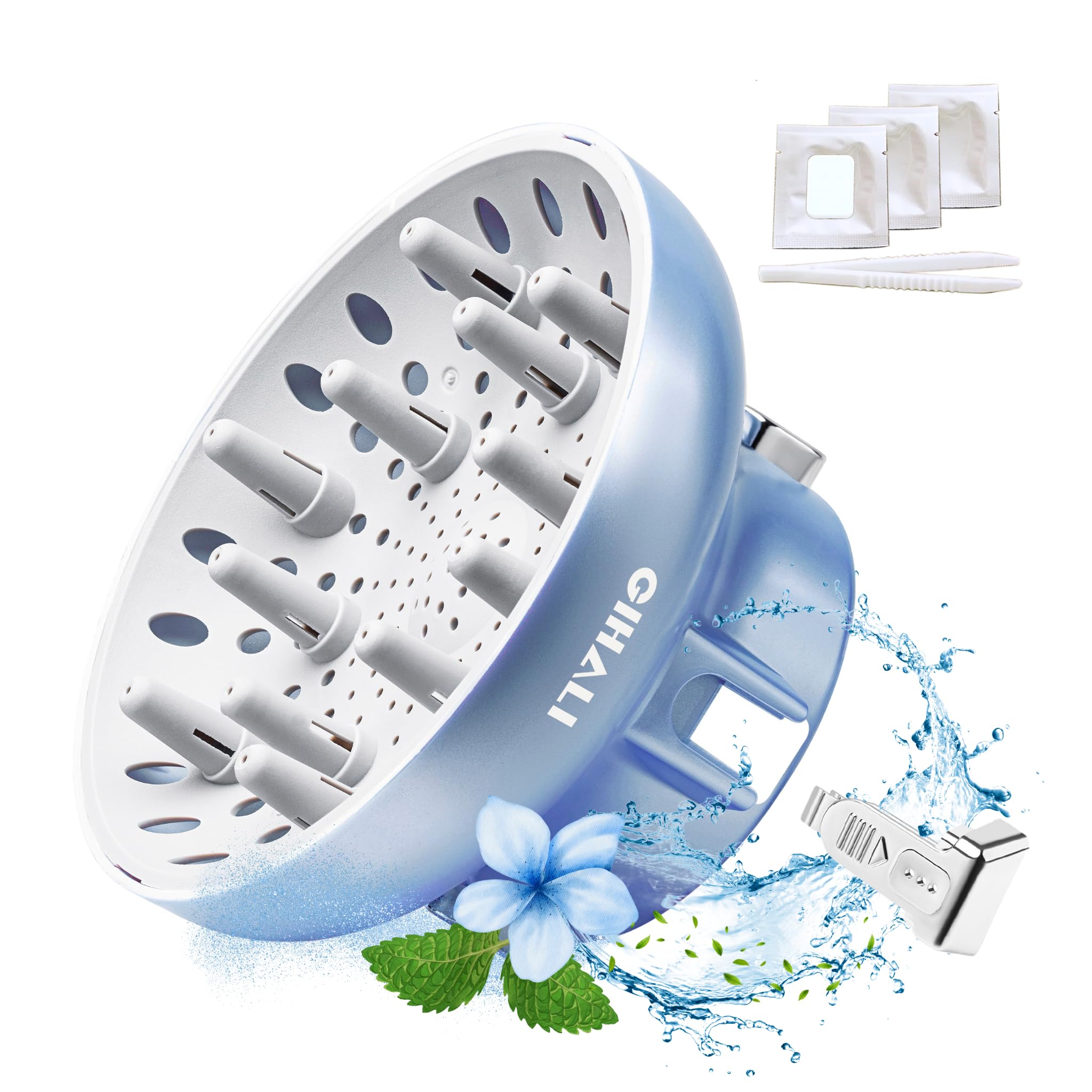 GIHALI universale dei capelli diffusore forte holding" adattabile per asciugacapelli con da 4,4 cm a 6,6 cm per ricci o capelli mossi, Diffusore per capelli ricci, phon (Blu Aroma)
