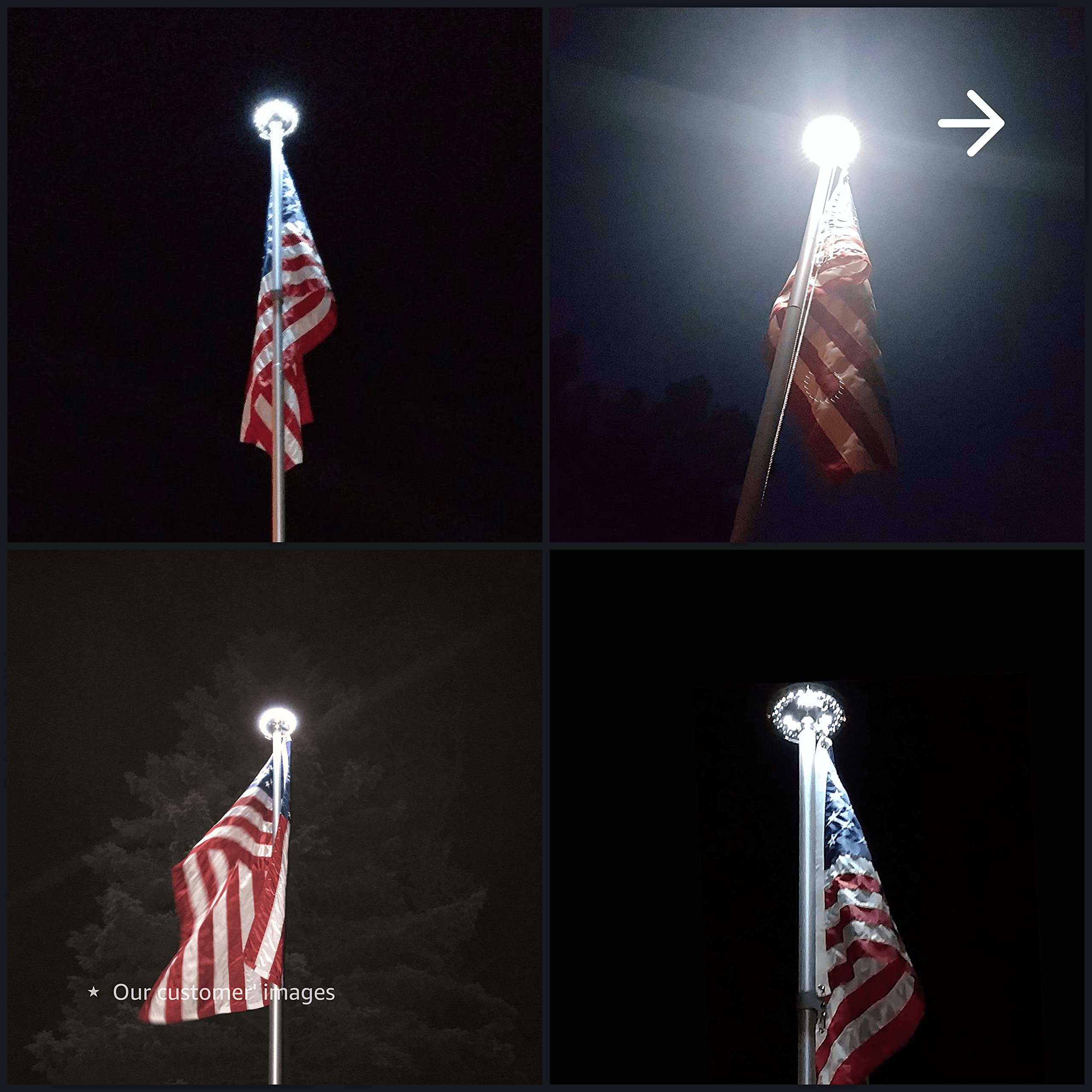 Deluxe Solar Flag Pole Light, Flag Light, LED Downlight for Most 15 to