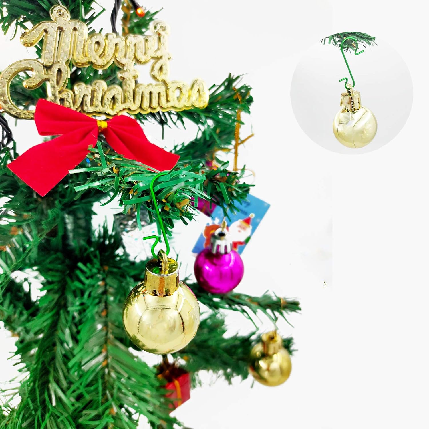 Pinkswan 120 Pack Christmas Ornament Hooks, Xmas Ornament Hangers Metal Wire Hooks S-Shaped for Christmas Tree Party Balls Decoration (Green)