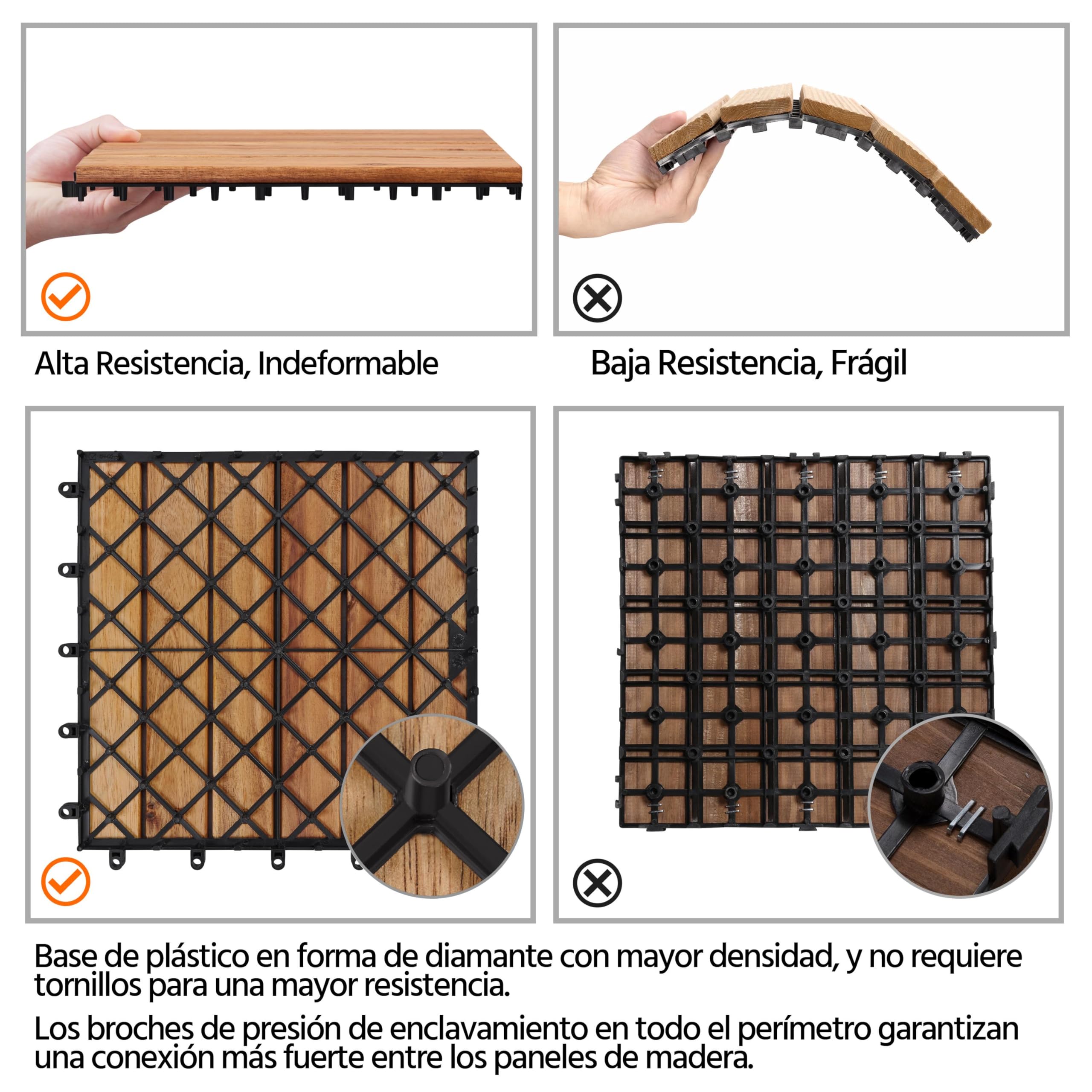 Yaheetech 27pcs Baldosas de Madera de Acacia 30x30cm,2,6m² Suelo Terraza Exterior Azulejos de Entrelazados para Jardín o Balcón Instalación Sencilla