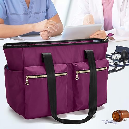 Miniatura 7 de Damero Bolsa de enfermera para el trabajo, bolsa de servicio de enfermera para la salud en el hogar, bolsa de mano de trabajo de enfermería con