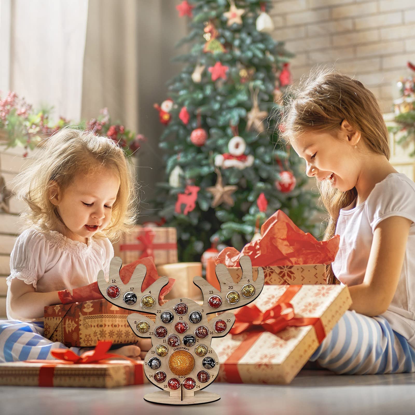 Adornos decorativos con marco de Navidad, Adviento, chocolate, calendario de fiesta de madera, hogar, 061762